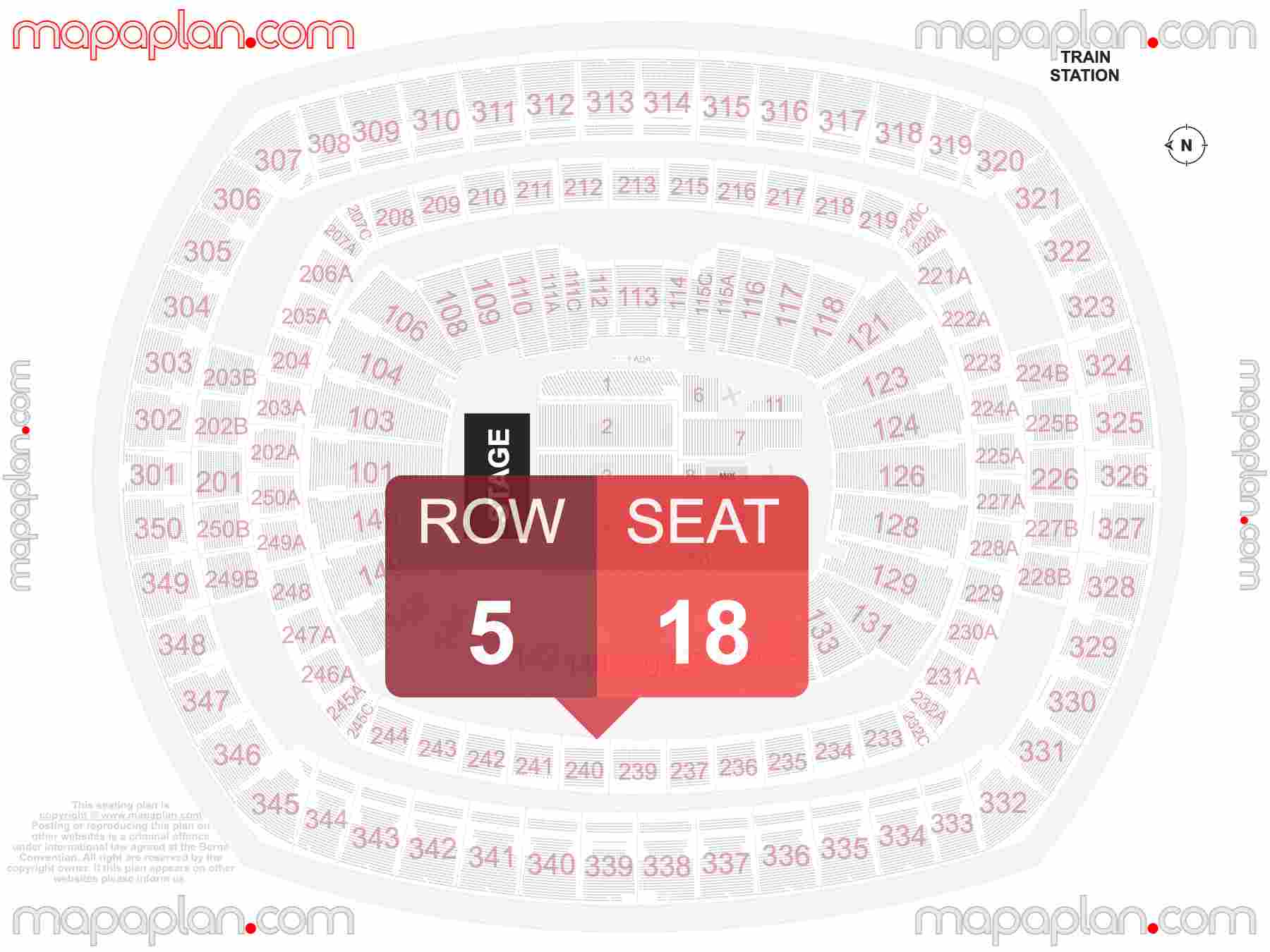 East Rutherford MetLife Stadium seating chart Concert detailed seat numbers and row numbering chart with interactive map plan layout