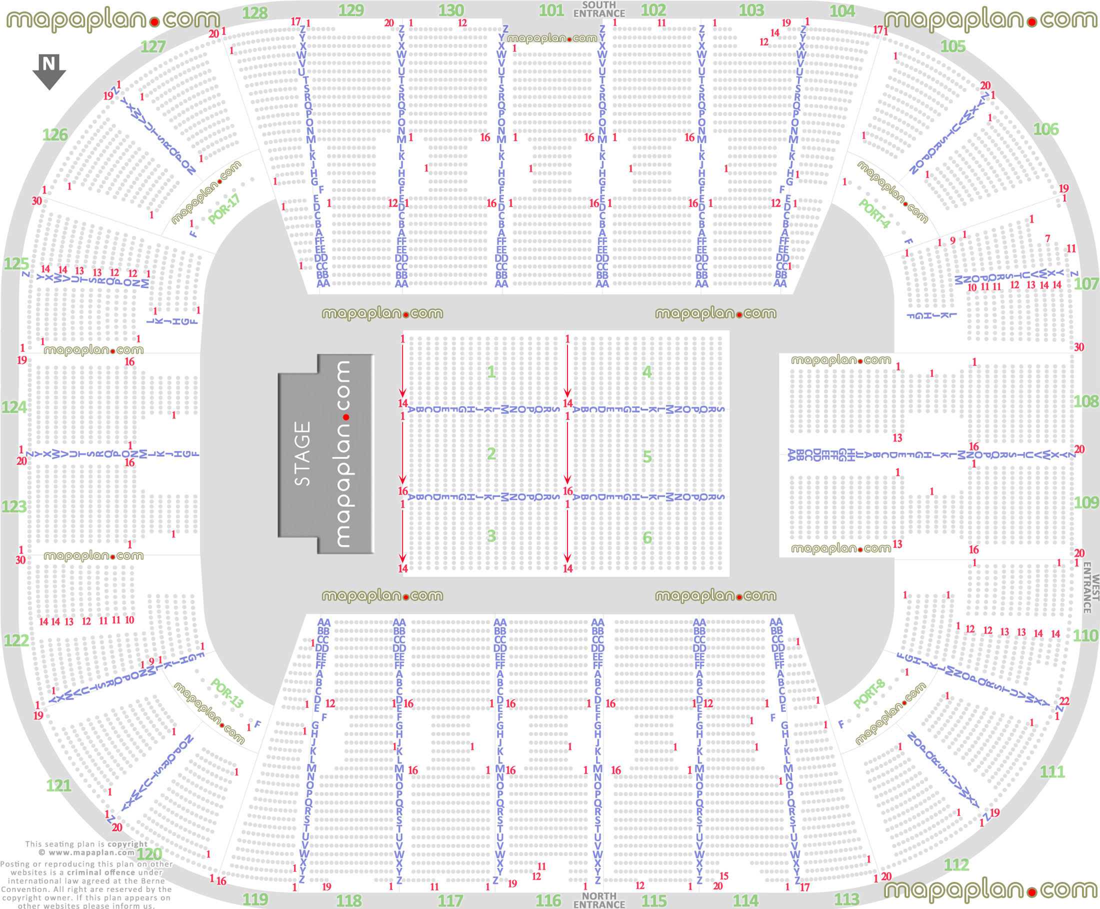 detailed seat row numbers end stage concert sections floor plan map arena concourse level layout Fairfax EagleBank Arena seating chart