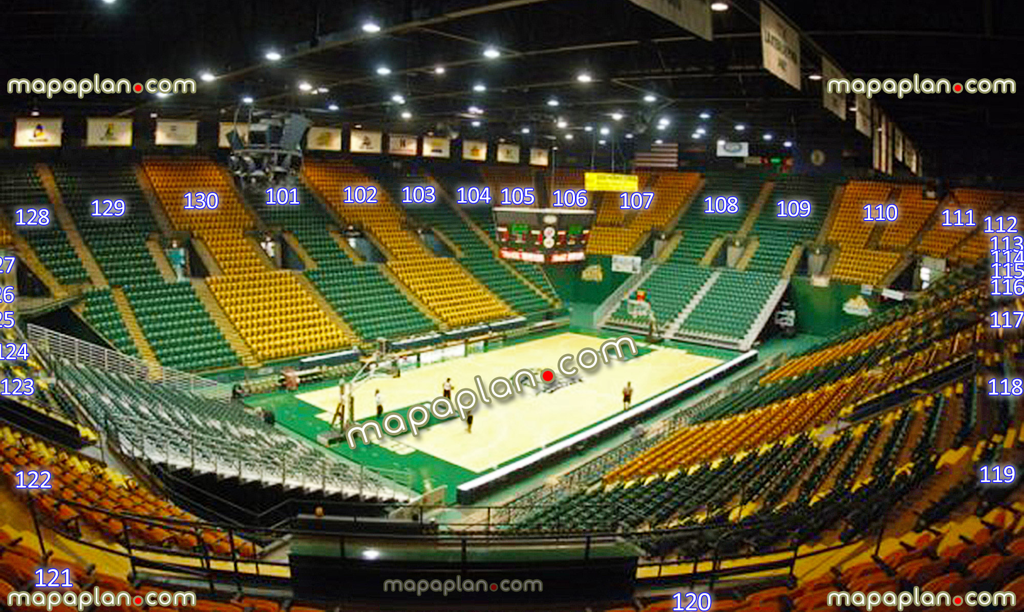 view section 120 row v seat 14 gmu patriots ncaa college basketball tournament game panorama concourse level sideline club baseline Fairfax EagleBank Arena seating chart