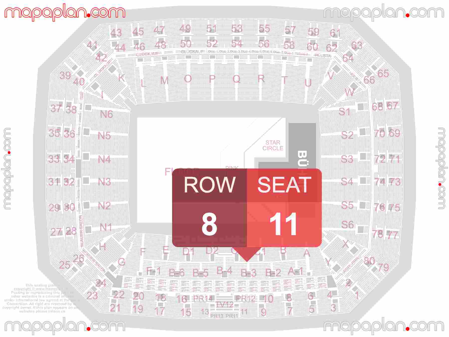 Gelsenkirchen Veltins Arena AufSchalke seating plan Concert Konzerte Sitzplan mit Sitzplatz & Reihennummerierung detailed seat numbers and row numbering plan with interactive map map layout