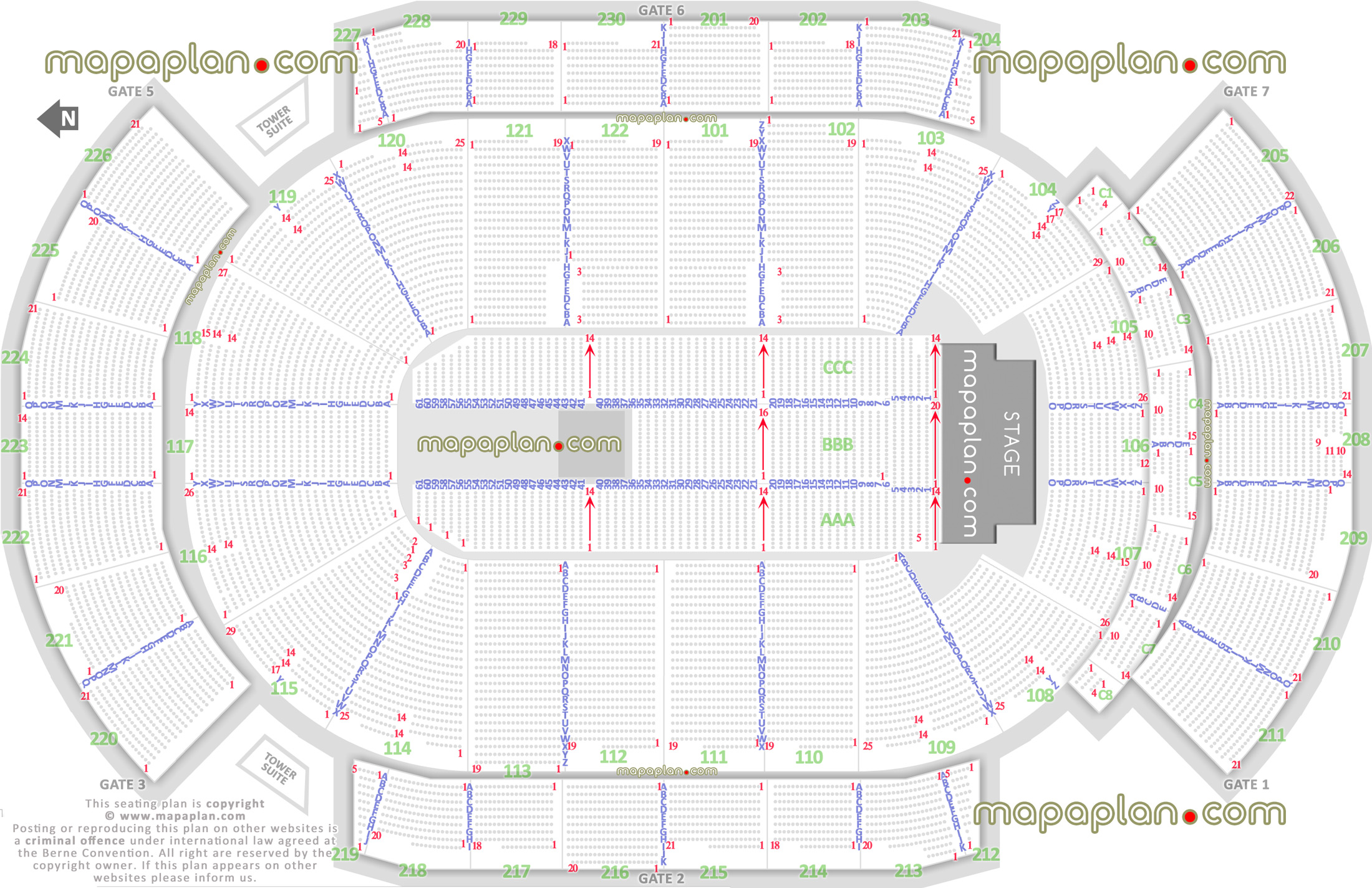detailed seat row numbers end stage concert sections floor plan map lower club upper level layout Glendale Gila River Arena seating chart