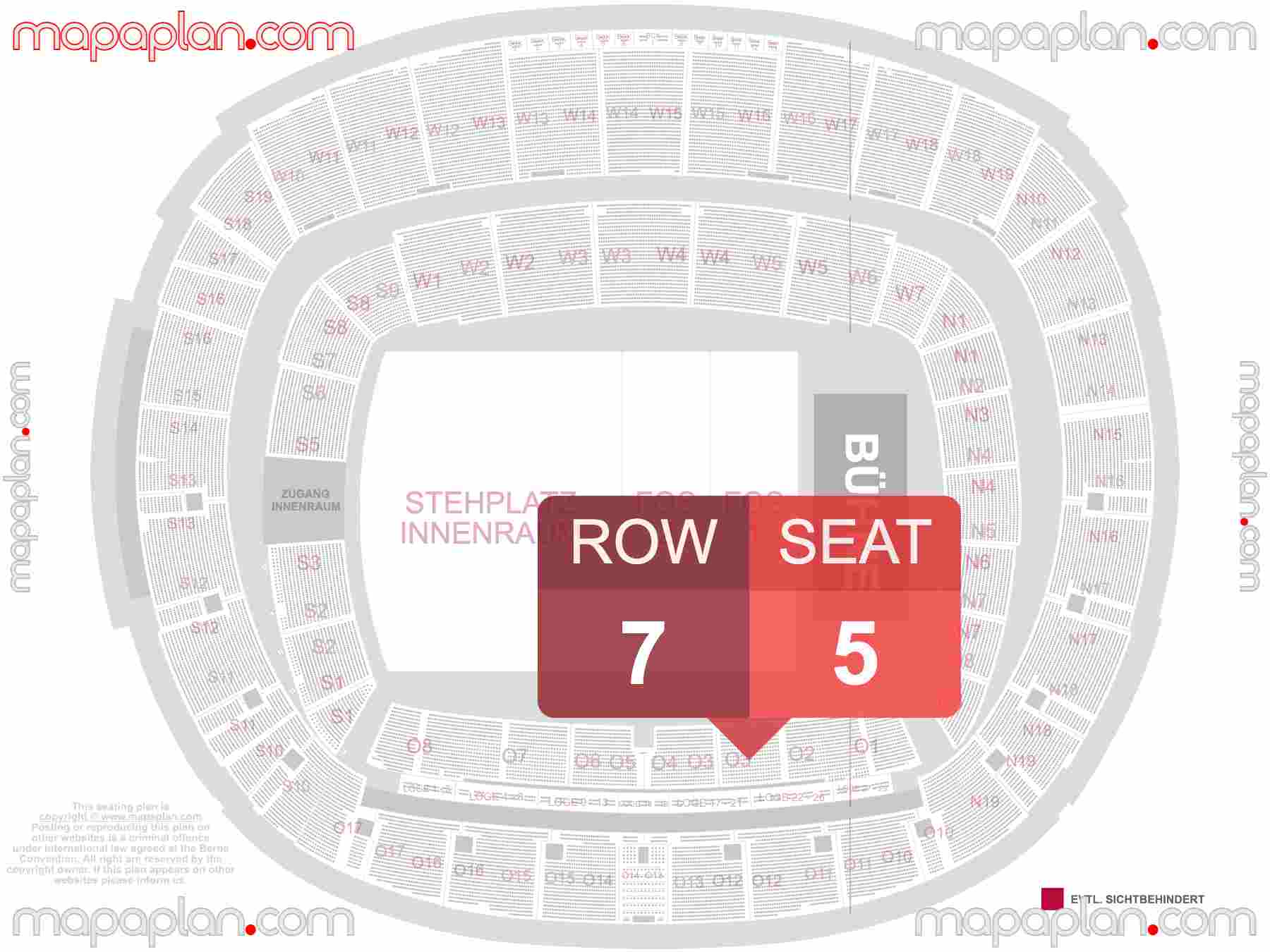 Hannover Heinz von Heiden Arena Niedersachsenstadion seating plan Concerts Konzerte Sitzplan mit Innenraum Stehplätze und Sitzplatznummerierung und Reihen detailed seat numbers and row numbering plan with interactive map map layout