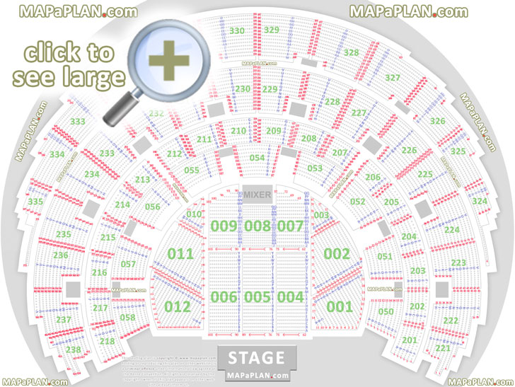 Detailed seat numbers chart with rows and blocks layout Hydro SSE Arena Glasgow seating plan