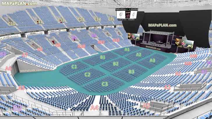 widok sektoru C3 rząd 30 miejsce 30 wirtualne rozmieszczenie dobrych miejsc widowni obiektu Kraków Tauron Arena plan miejsc widowni