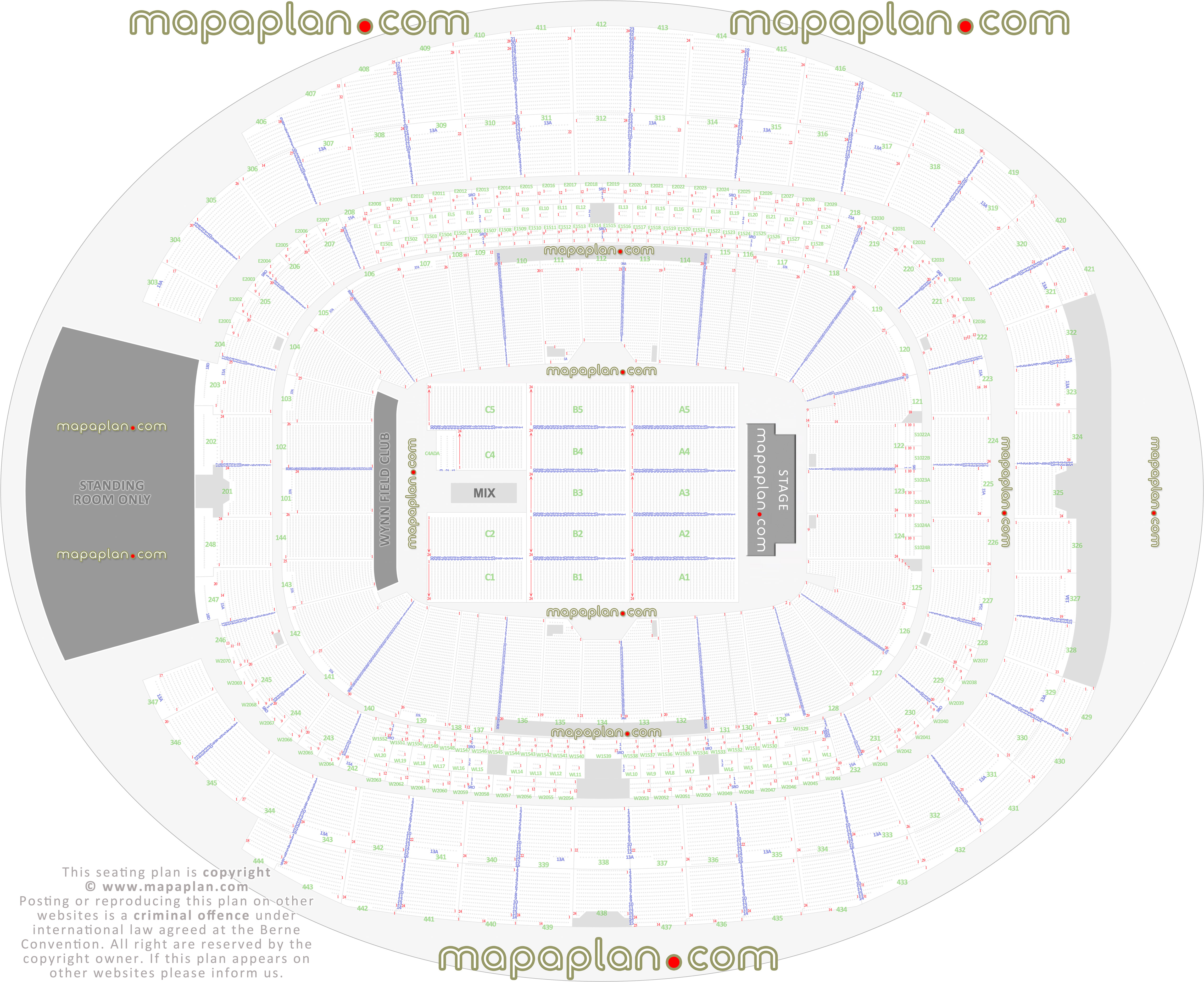 Las Vegas Allegiant Stadium seating chart detailed seat rows numbers chart concert floor plan arena sections layout