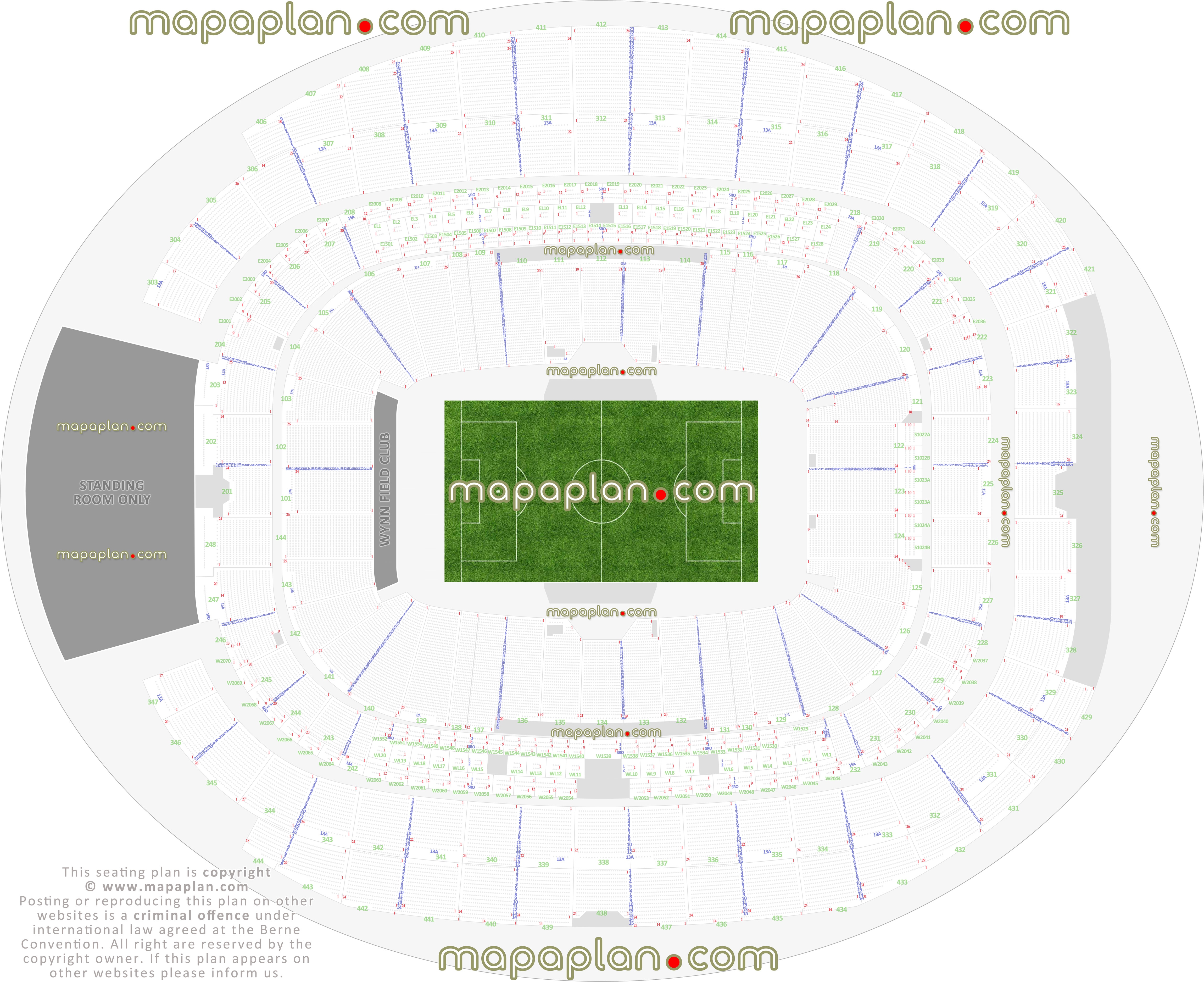 Las Vegas Allegiant Stadium seating chart soccer match seating capacity arrangement plan interactive virtual 3d detailed stadium image layout full exact row numbering system seats per row general admission standing room only vip suites
