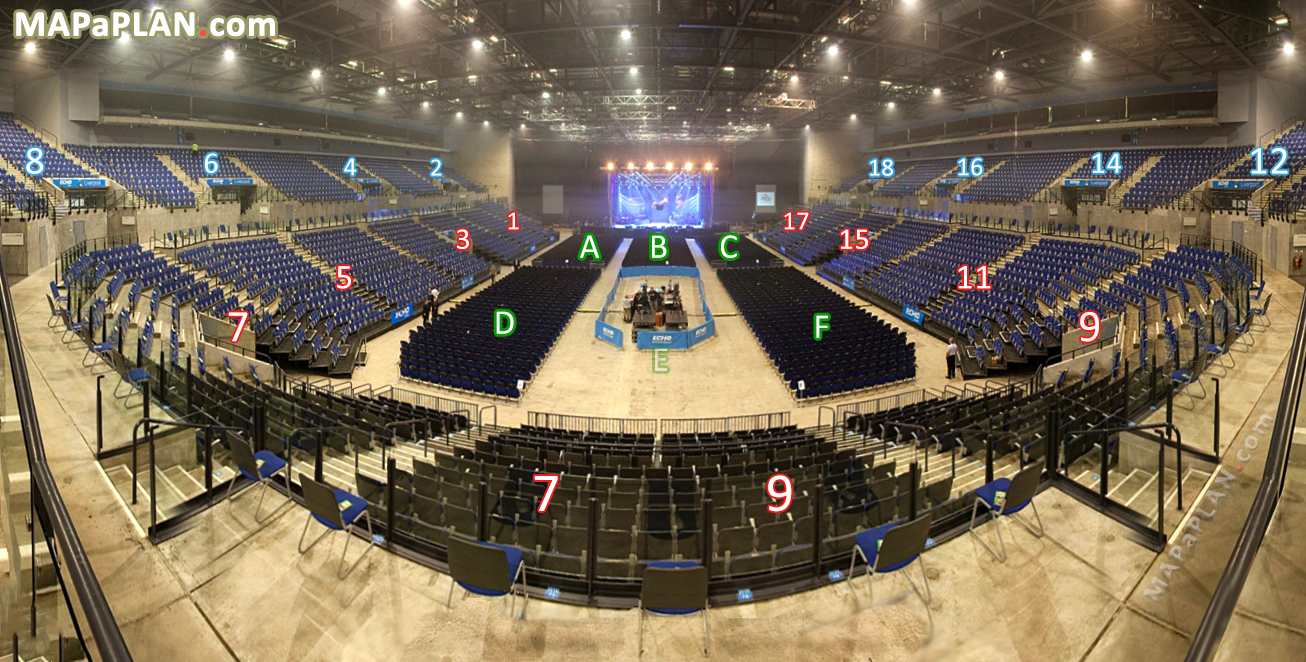 Concert stage view from Block 10 Row AA Seat 236 Inside sections tier levels virtual interactive tour Liverpool M&S Bank Arena seating plan