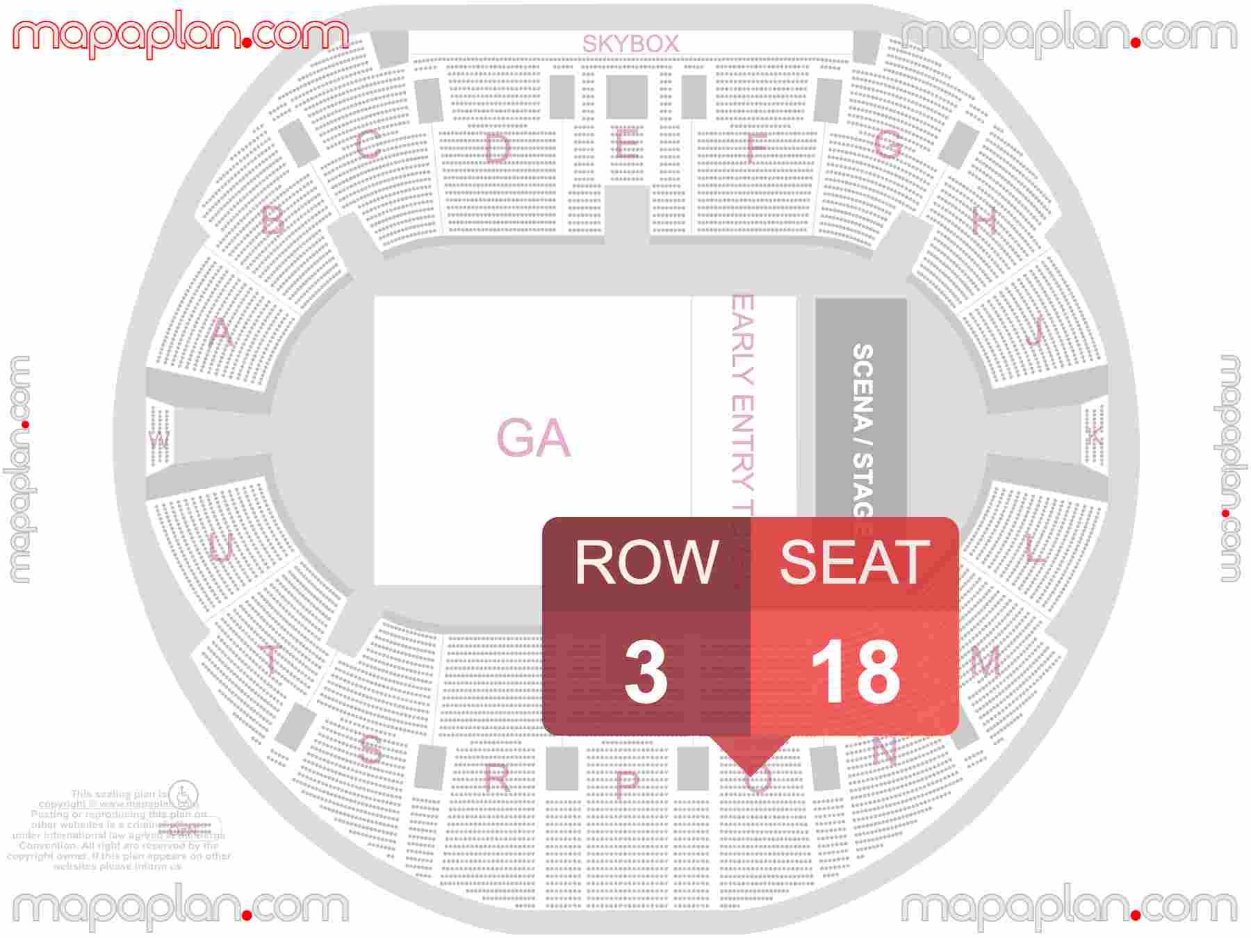 Mapa plan miejsc siedzących Łódź Atlas Arena seating plan with seat & row numbers Numeracja oraz plan miejsc i rzędów widowni - Układ sektorów areny - Dokładny rozkład trybun hali stadionu