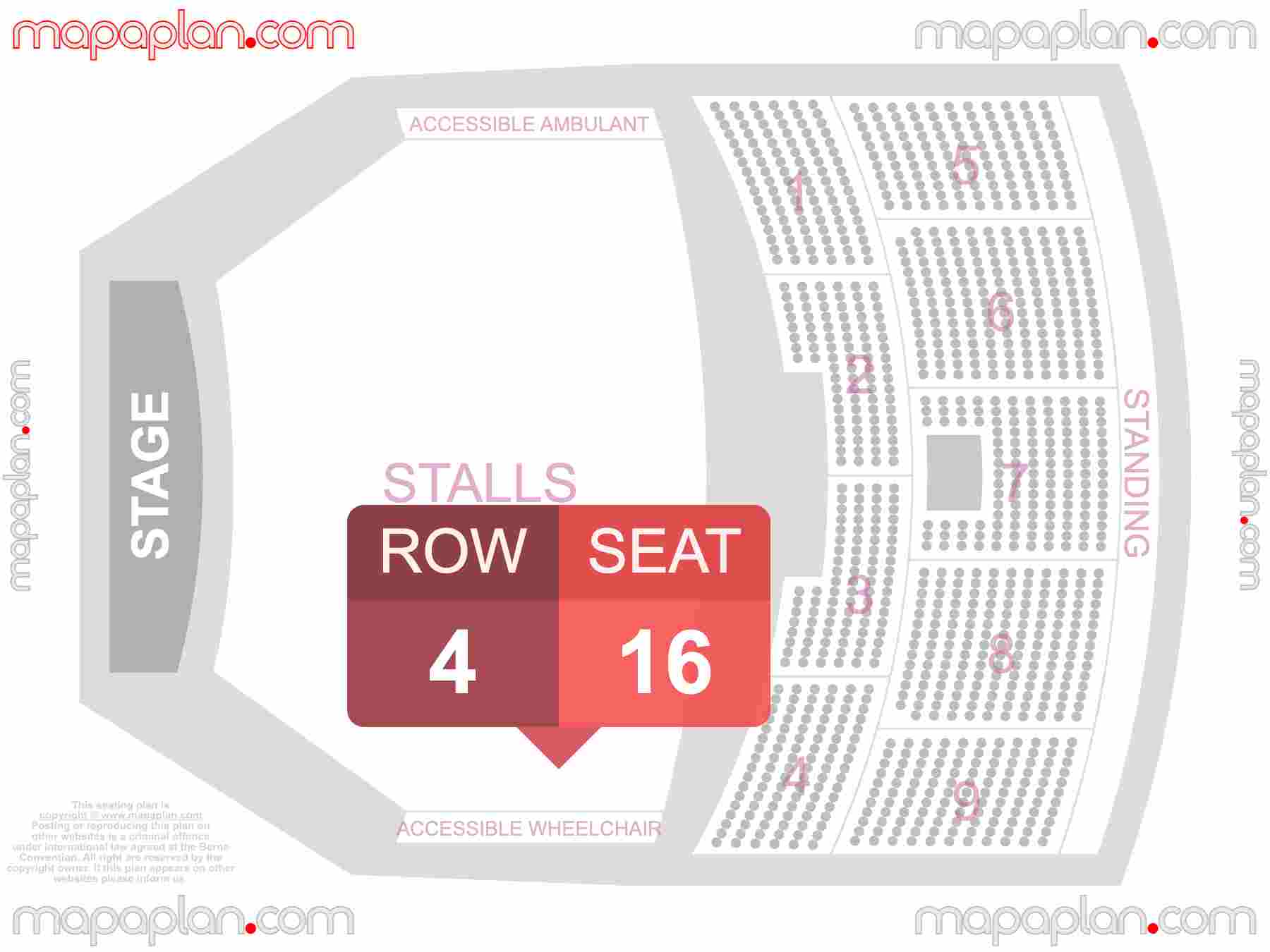 London Brixton O2 Academy seating plan Concert detailed seat numbers and row numbering plan with interactive map chart layout