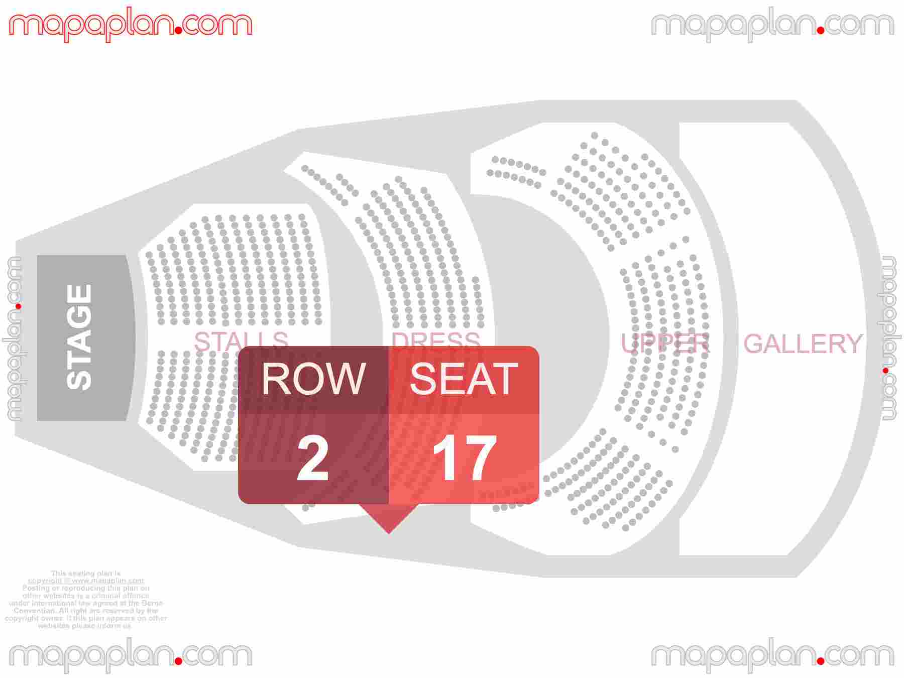 London Hackney Empire Theatre seating plan Concert detailed seat numbers and row numbering plan with interactive map chart layout