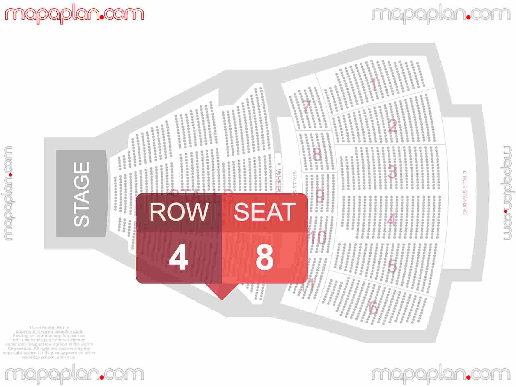 London Hammersmith Eventim Apollo seating plan Concert detailed seat numbers and row numbering plan with interactive map chart layout