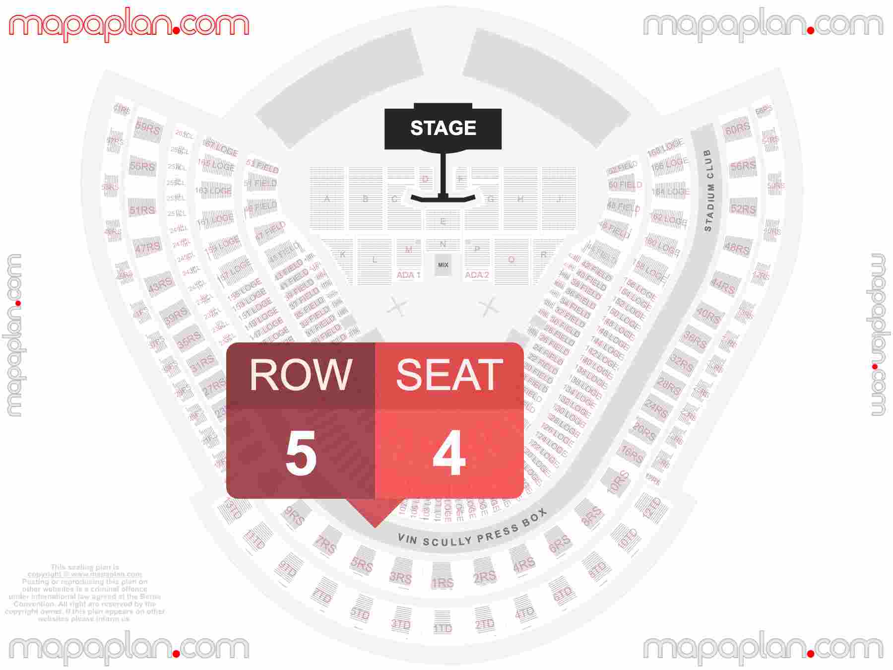 Los Angeles Dodger Stadium seating chart Concert & Dodgers Stadium Baseball detailed seat numbers and row numbering chart with interactive map plan layout