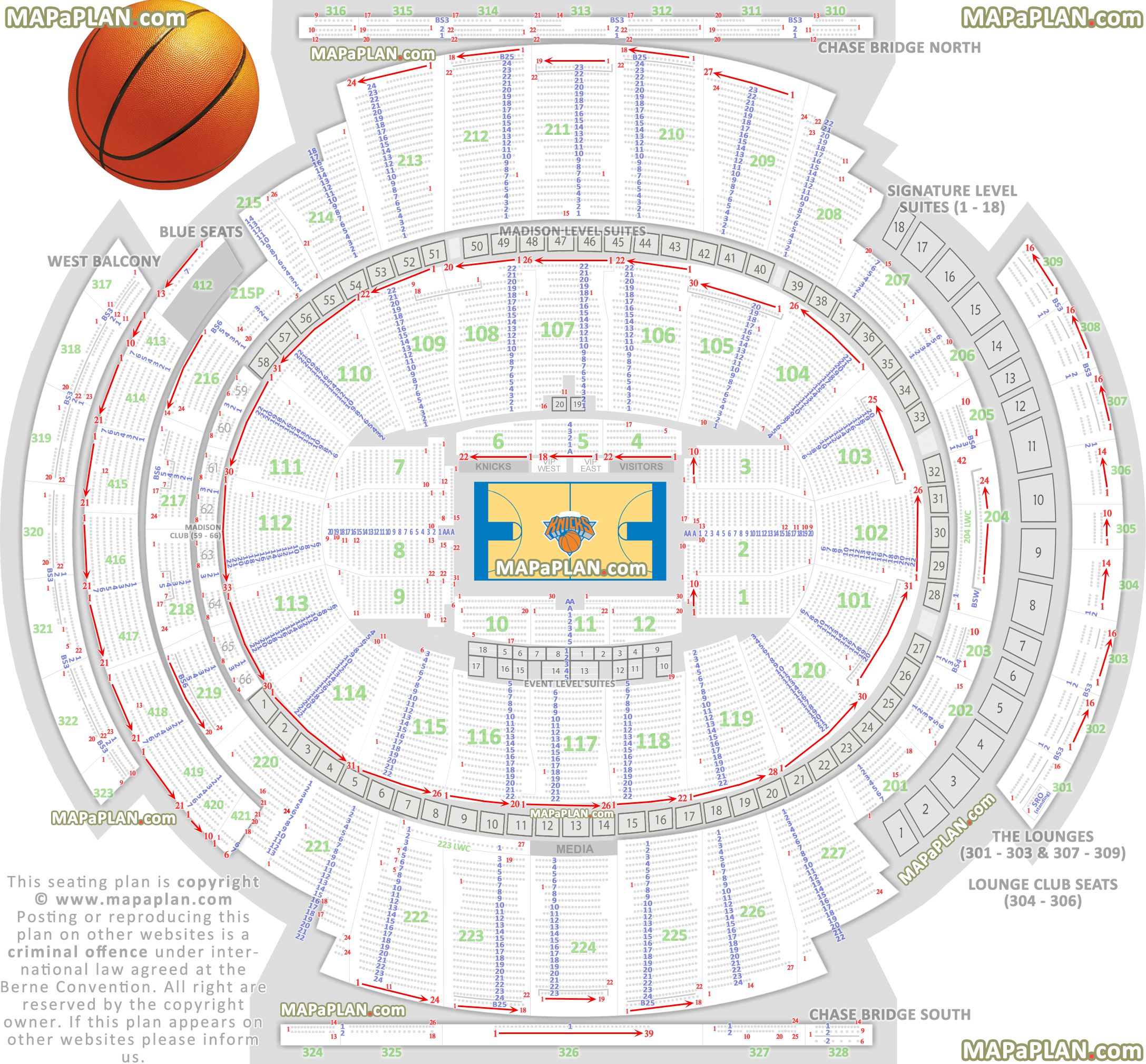 Madison square garden seating chart detailed seats rows and sections numbers knicks