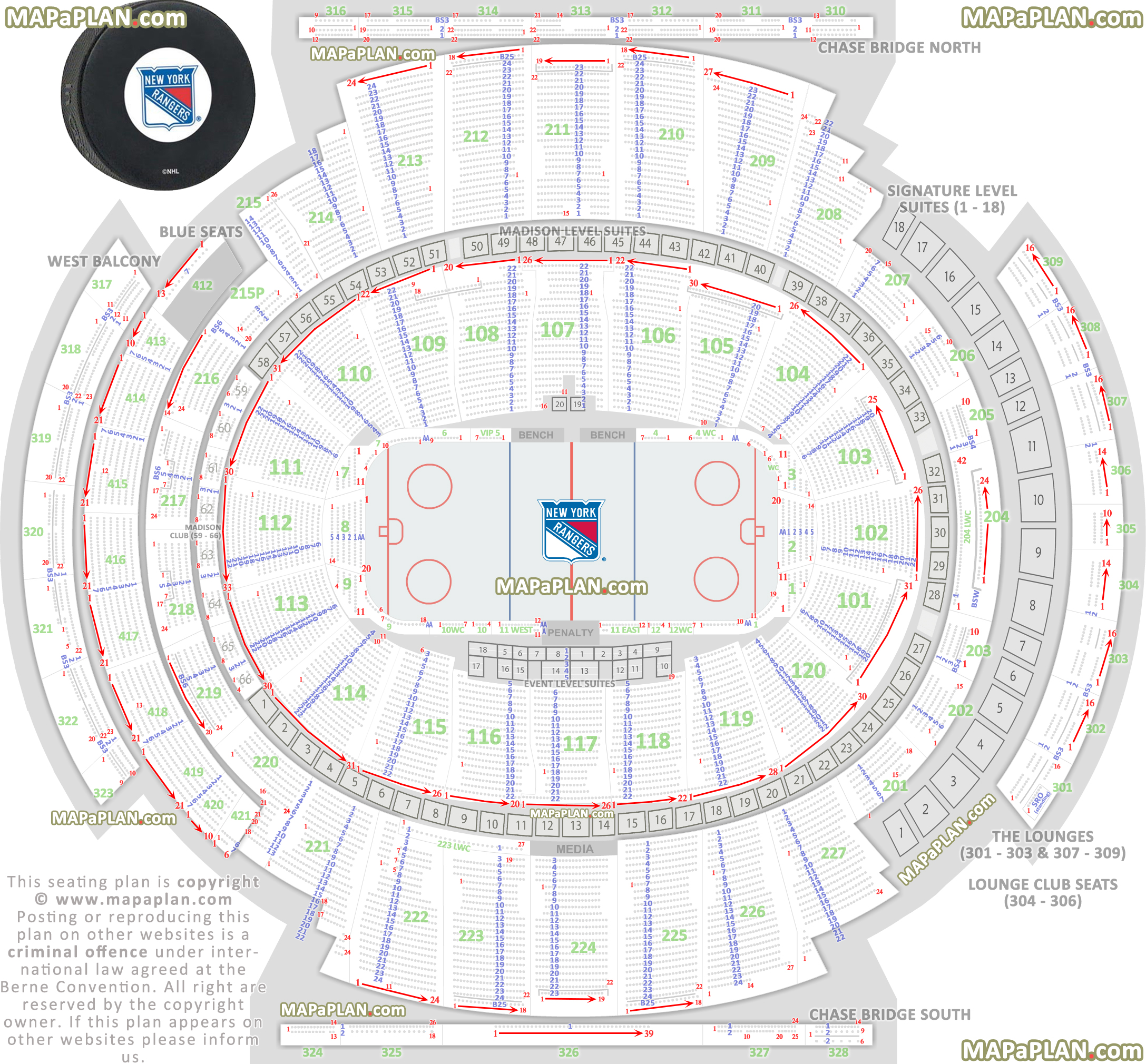 Madison square garden seating chart Rangers hockey large plan