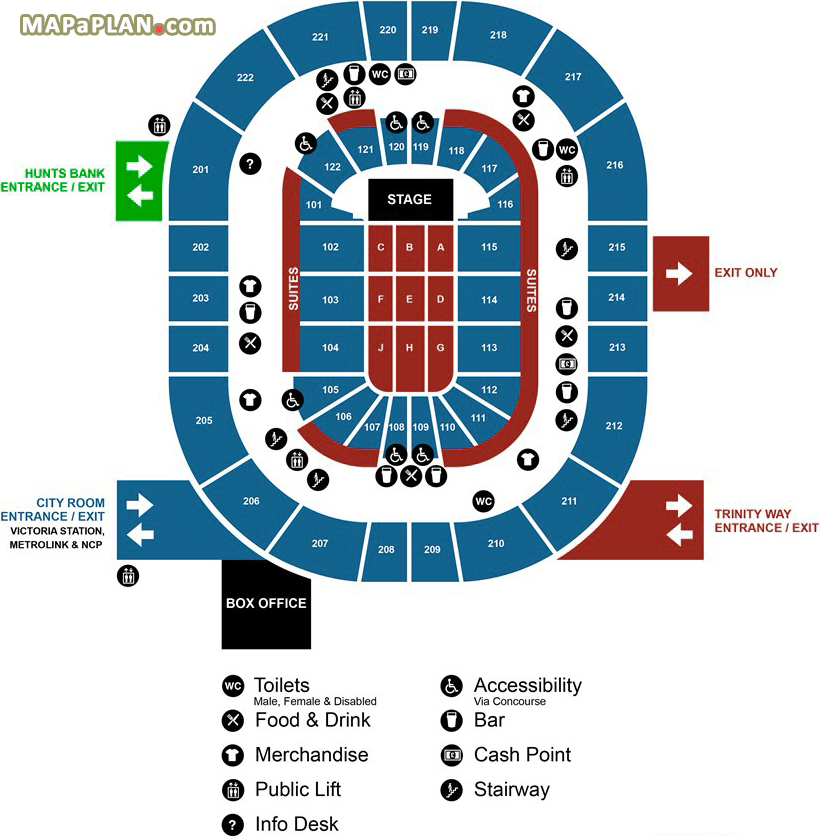 Official phones4u entrances access box office locations Manchester Arena seating plan
