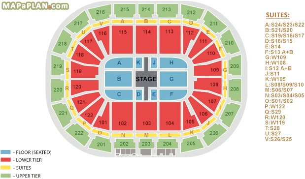 Centre stage floor lower upper tier fully seated venue Manchester Arena seating plan