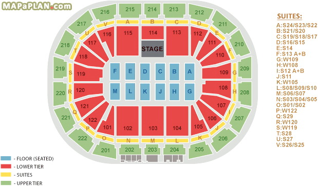 Side stage fully seated numbered diagram Manchester Arena seating plan