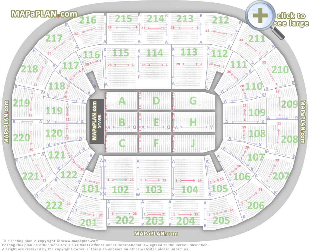 Detailed chart with individual seats rows blocks numbers Manchester Arena seating plan