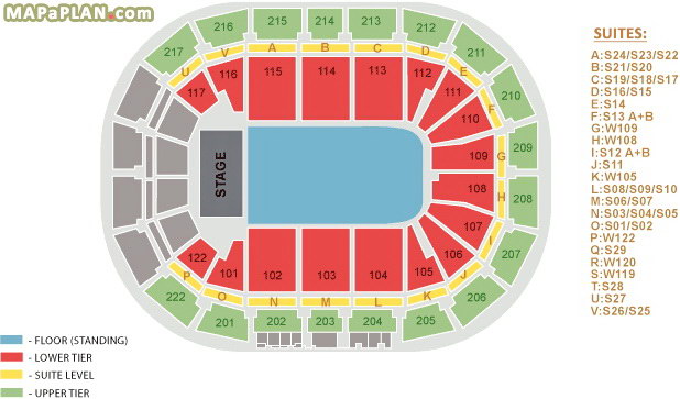 End stage general admission floor standing Manchester Arena seating plan