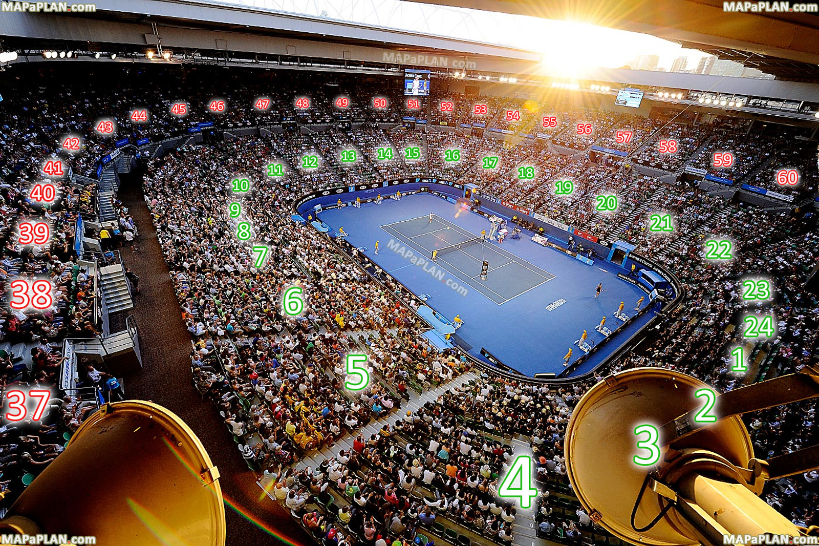 australian open tennis court corporate boxes side view good seats diagram guide Melbourne Rod Laver Arena seating plan