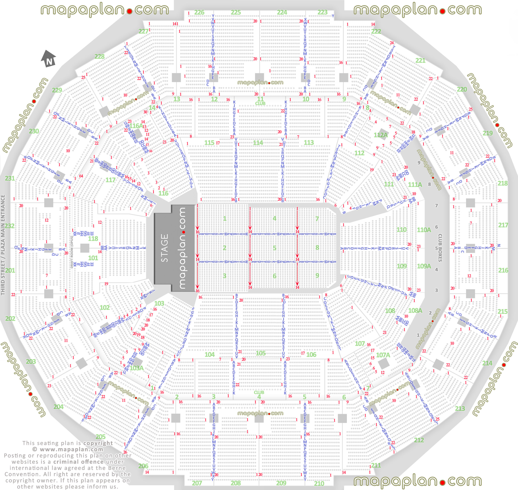 detailed seat row numbers end stage concert sections floor plan map plaza club terrace level arena layout Memphis FedExForum seating chart