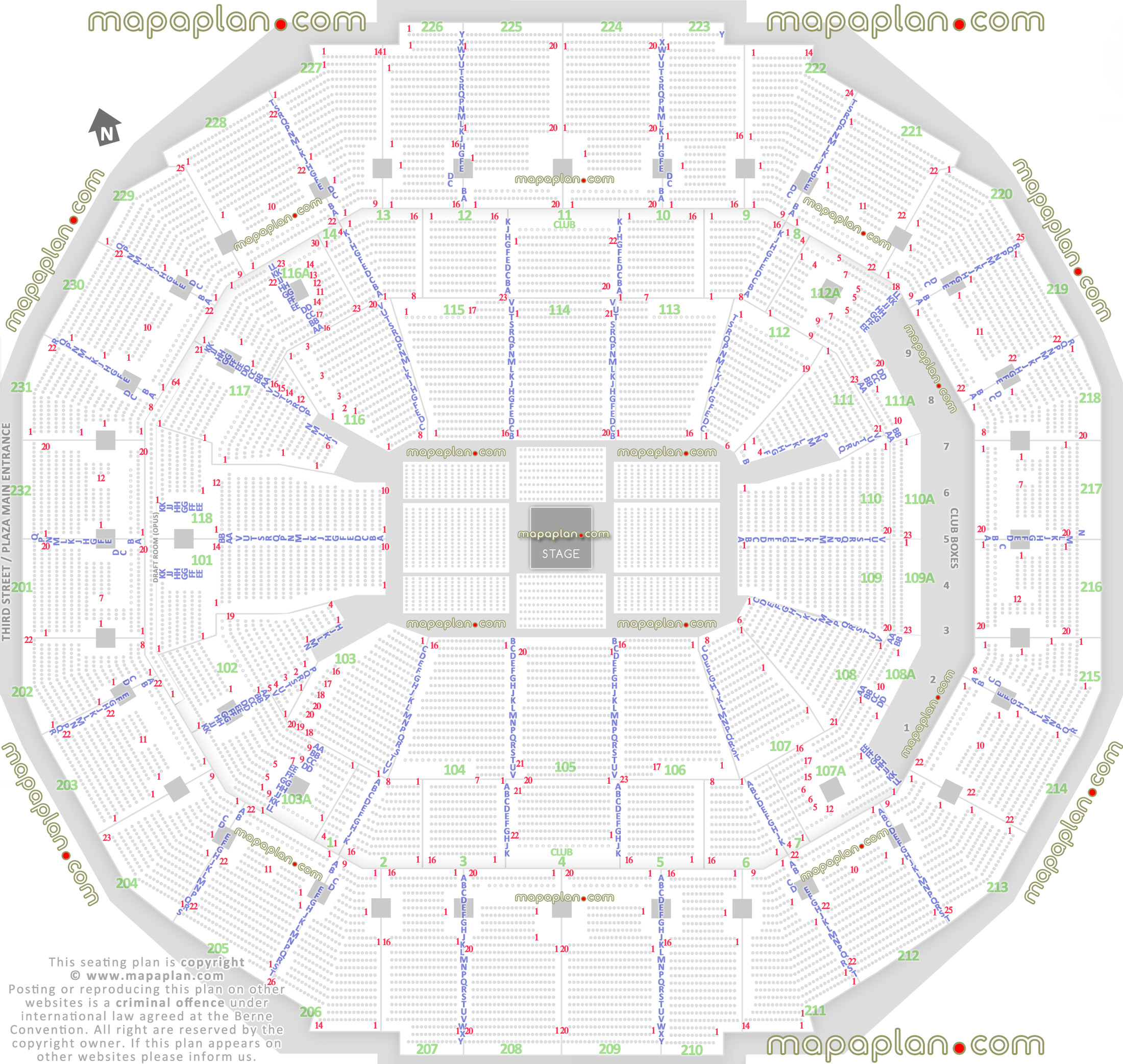 concert stage round 360 degree arrangement seats row plaza sections 101 102 103 103a 104 105 106 107 107a 108 108a 109 109a 110 110a 111 111a 112 112a 113 114 115 116 116a 117 118 Memphis FedExForum seating chart