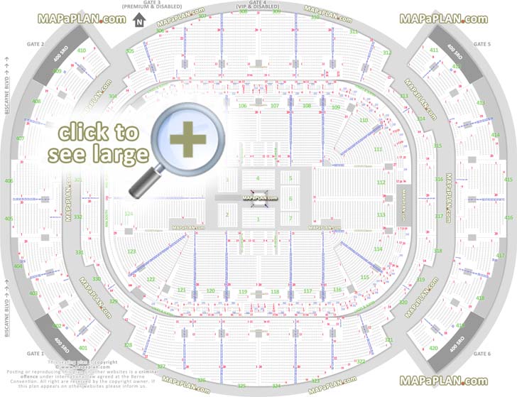 wwe raw smackdown live wrestling boxing events ring 360 configuration row numbers sro standing room only good bad seats Miami American Airlines Arena seating chart