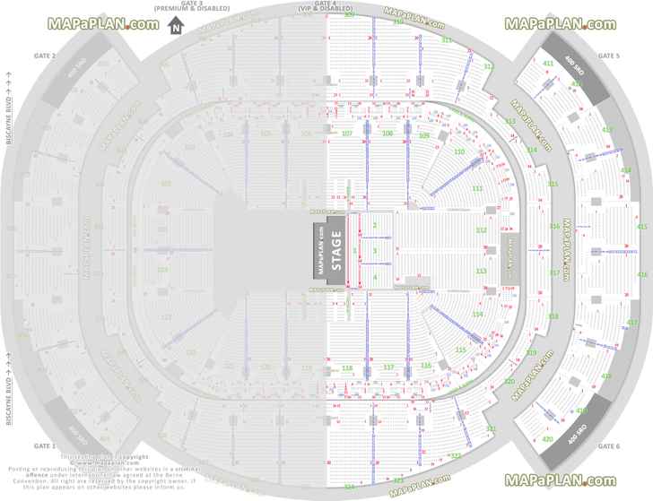 waterfront theater miami american airlines arena detailed seat numbers row Miami Kaseya Center Arena seating chart