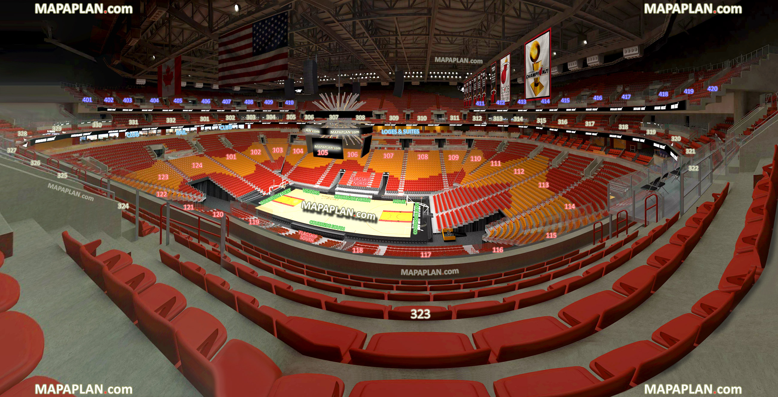 american airlines arena seat & row numbers detailed seating