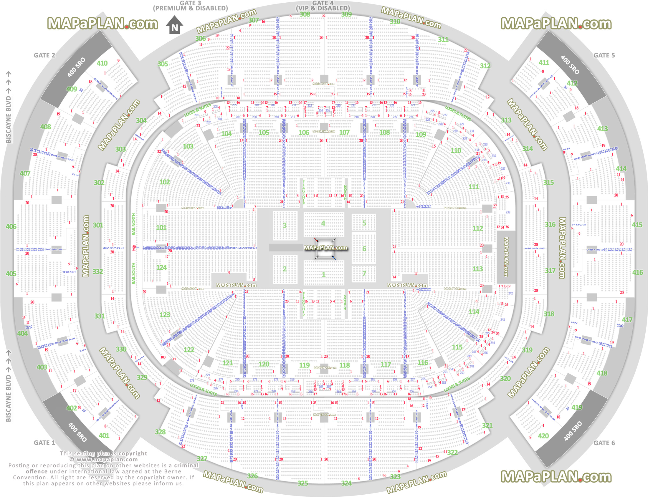 wwe raw smackdown live wrestling boxing events ring 360 configuration row numbers sro standing room only good bad seats Miami American Airlines Arena seating chart