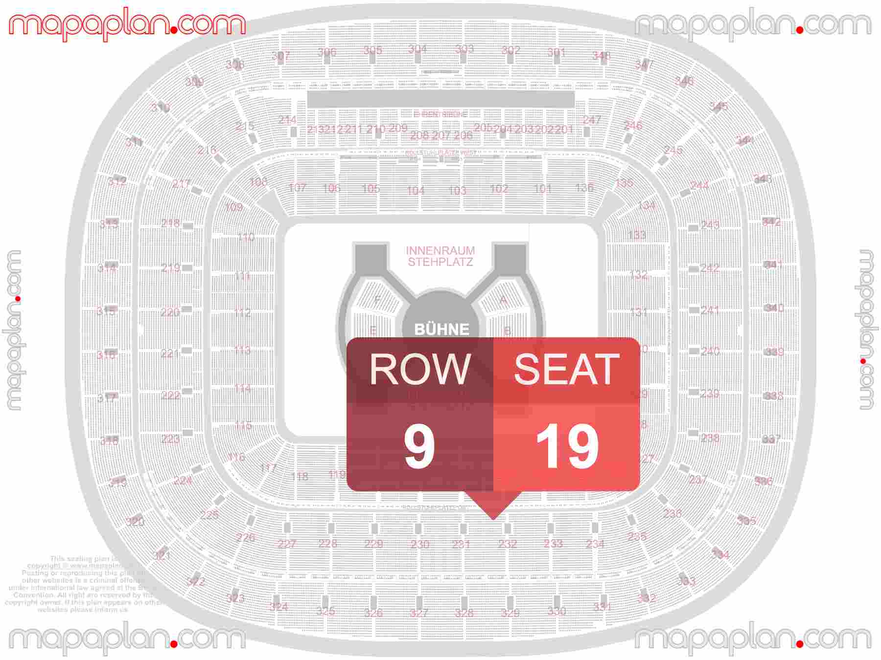 Munich Bayern Allianz Arena seating plan Concert & Football Konzerte und FC Bayern München Fußball Sitzplan mit Sitzplatz & Reihennummerierung detailed seat numbers and row numbering plan with interactive map map layout