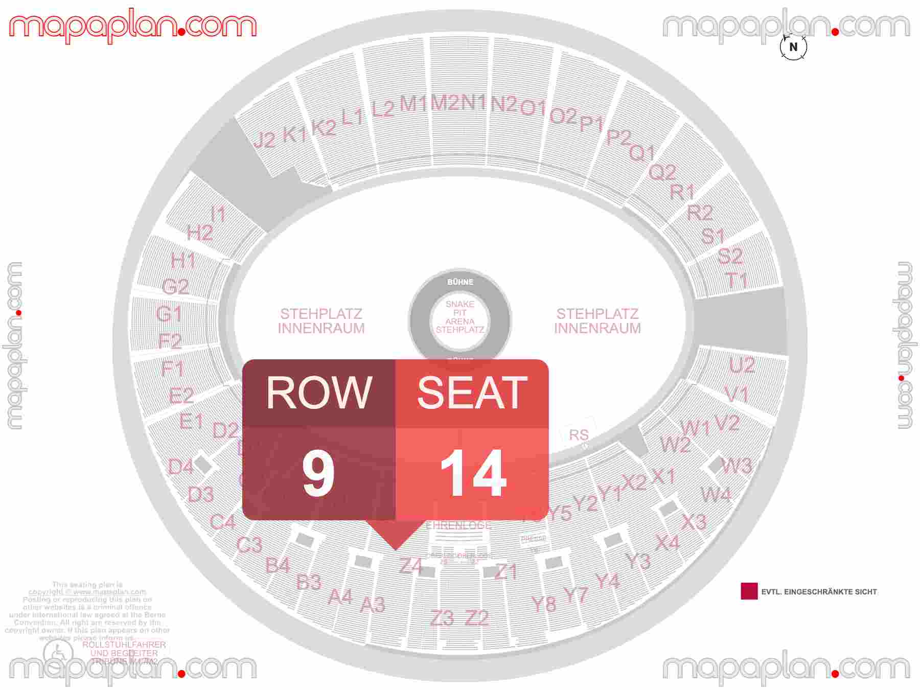 Munich Olympiastadion seating plan Concert 360 in the round stage Konzerte Übersichtsplan mit 360 Innenraum Sitzplan mit Sitzplatznummerierung und Reihen inside capacity view arrangement map - Interactive virtual 3d best seats & rows detailed stadium image configuration layout