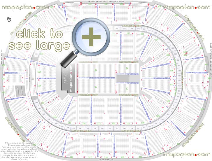 detailed seat row numbers end stage concert sections floor plan map arena lower upper level layout New Orleans Smoothie King Center arena seating chart