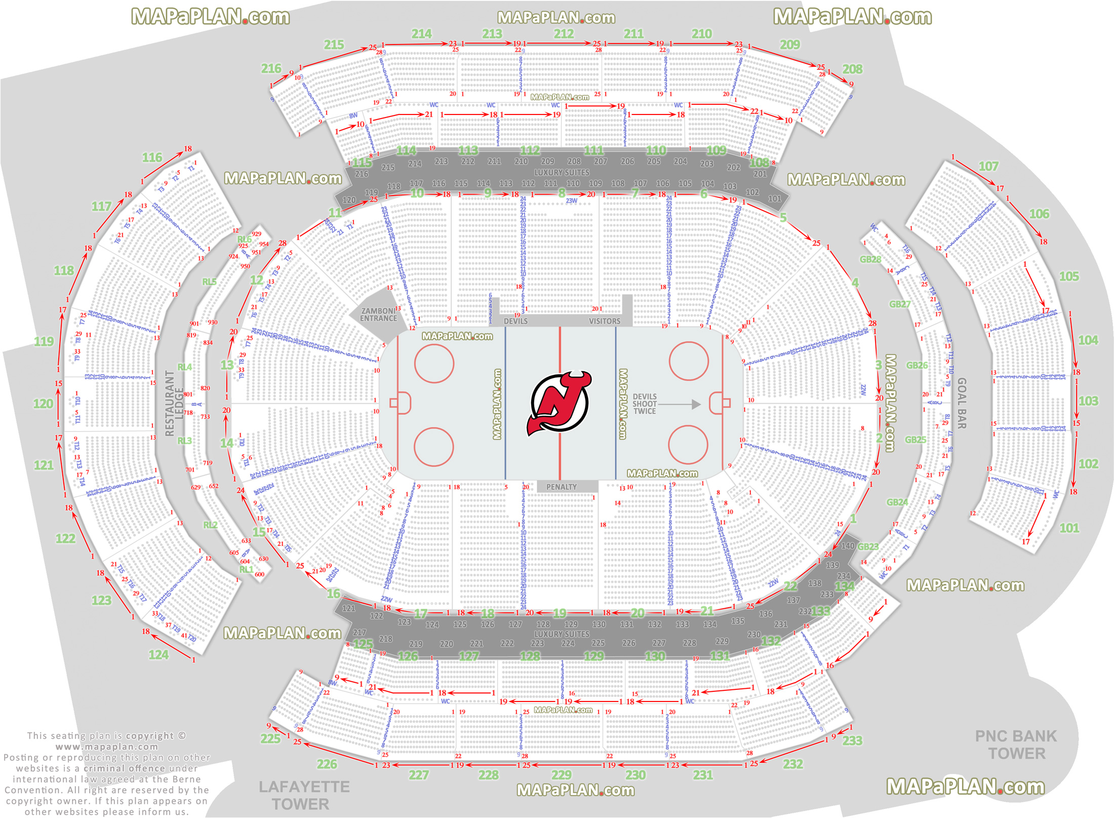 detailed seat row numbers new jersey devils hockey plan with lower upper levels layout Newark Prudential Center seating chart