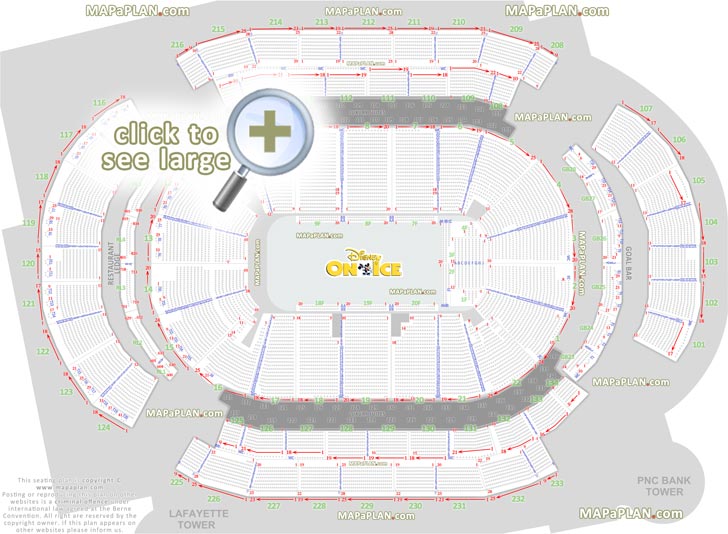 disney on ice find your seat diagram showing wc row numbering mezzanine area vip box arrangement Newark Prudential Center seating chart