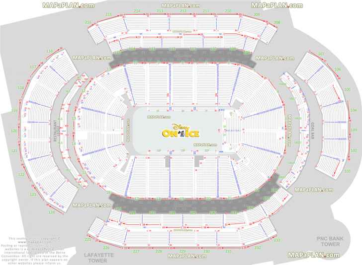 disney on ice find your seat diagram showing wc row numbering mezzanine area vip box arrangement Newark Prudential Center seating chart