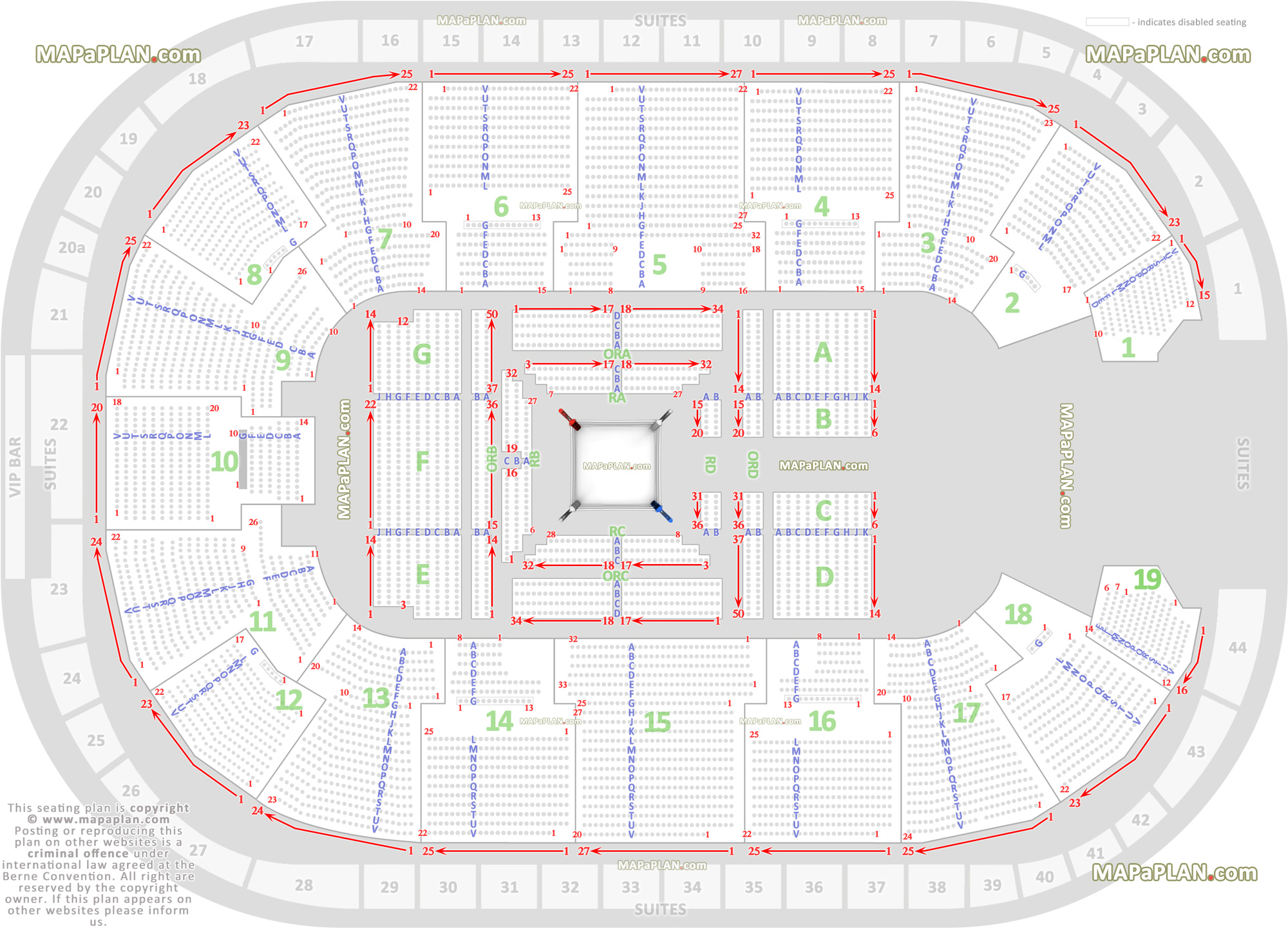 wwe tna wrestling boxing ufc layout showing good ringside lower upper tier sections diagram Nottingham Motorpoint Arena seating plan
