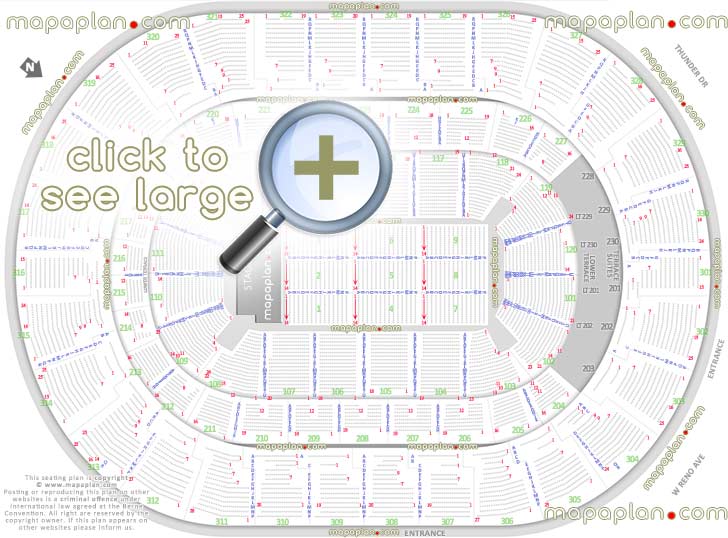 detailed seat row numbers end stage concert sections floor plan map arena lower club upper level layout Oklahoma City Chesapeake Energy Arena seating chart