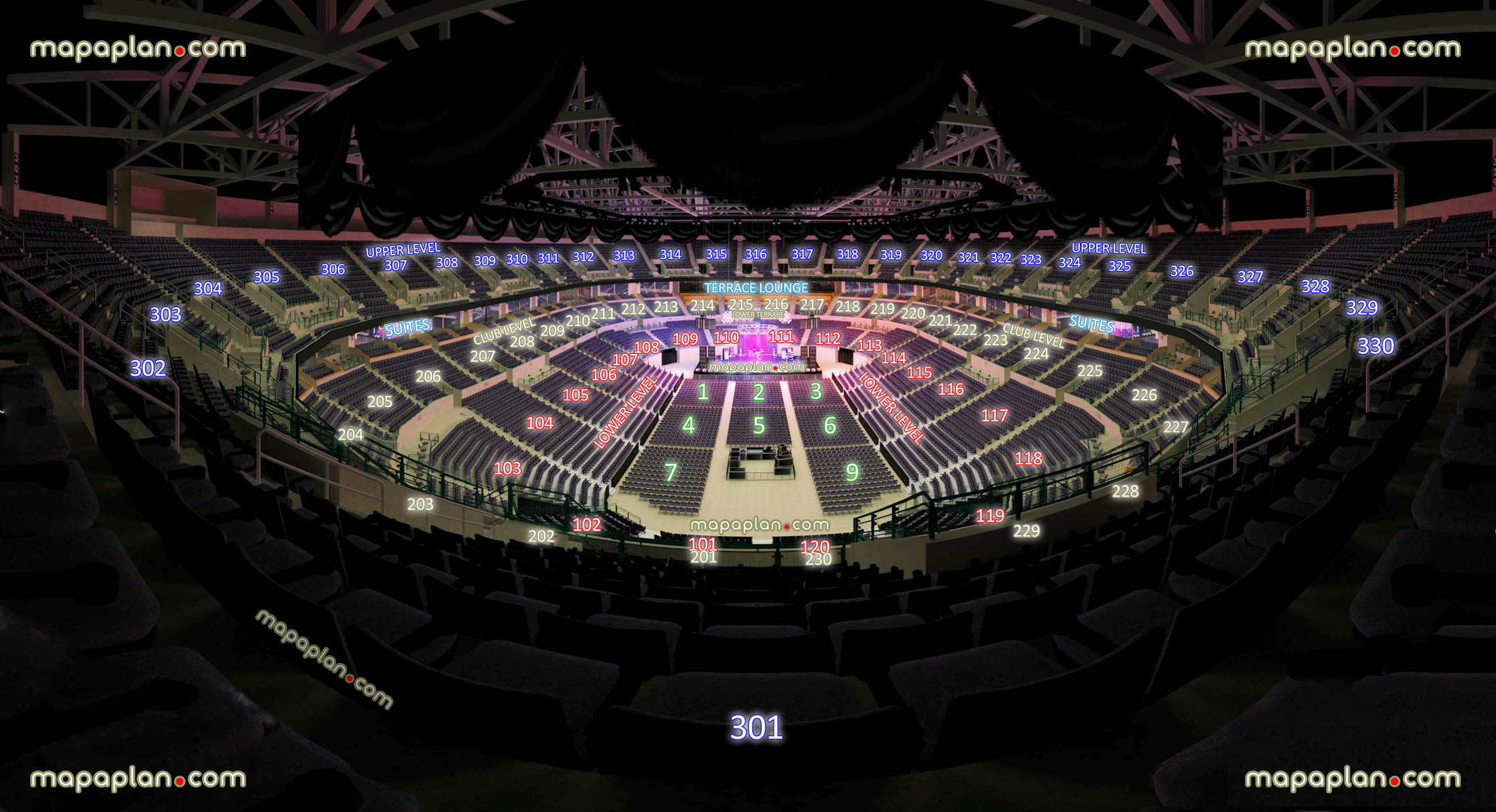 view section 301 row m seat 8 virtual venue 3d interactive inside stage review tour concert picture center floor lower club upper loud city level suites terrace lounge Oklahoma City Chesapeake Energy Arena seating chart