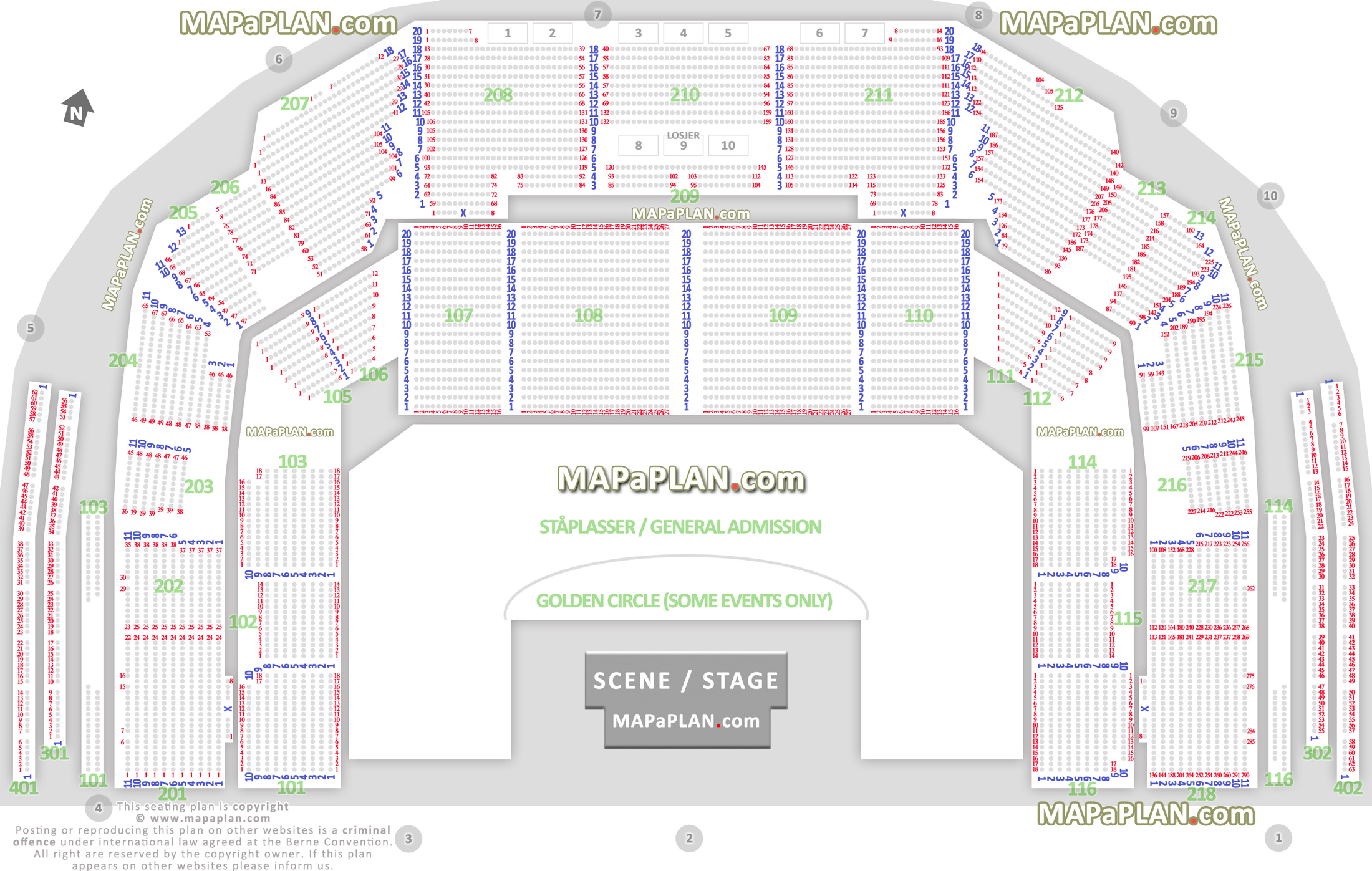 kart hvor mange sitteplasser ståplasser golden circle gulv stå nedre øvre tribune sitte setekart general admission map Oslo Spektrum Arena seating plan