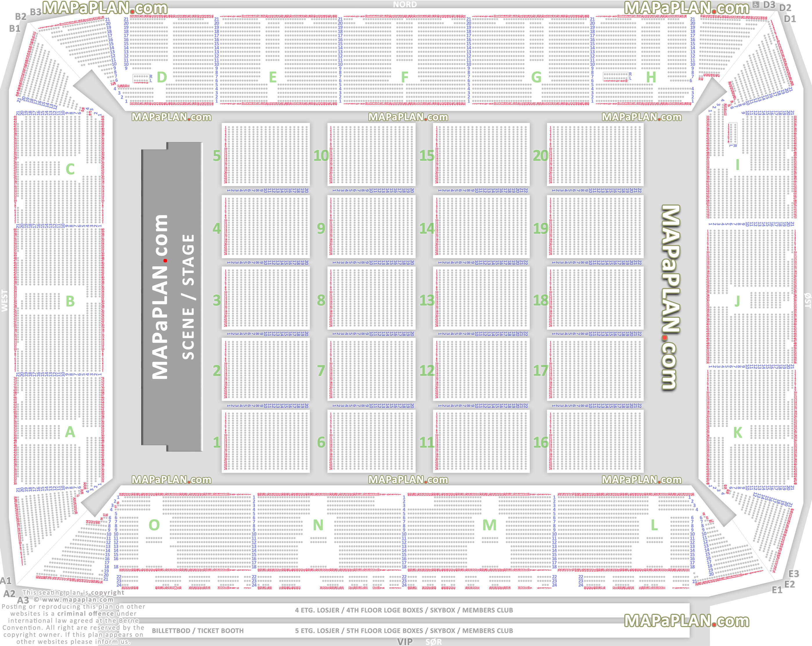 Telenor Arena - Detailed seat & row numbers concert floor plan