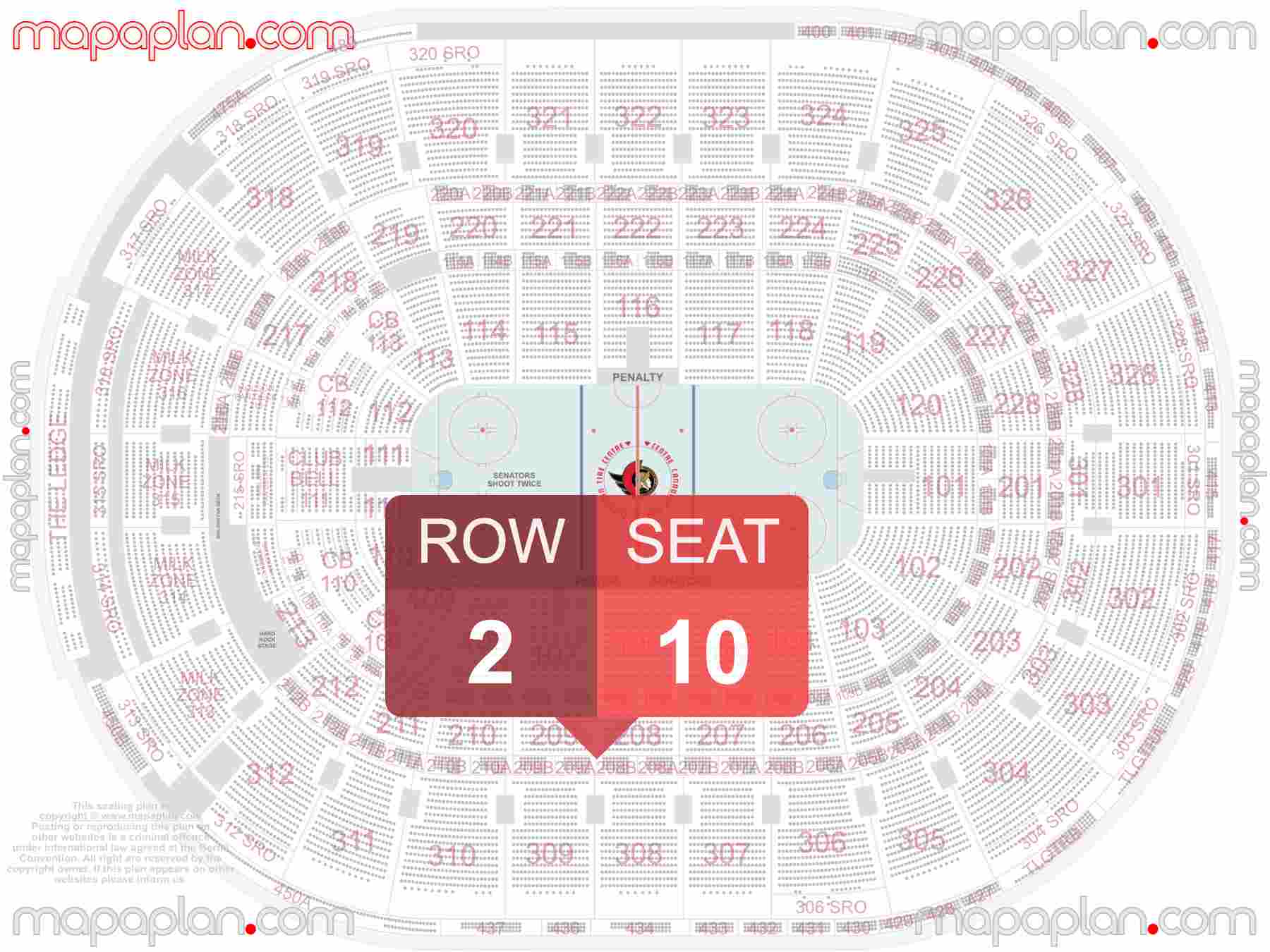 Ottawa Canadian Tire Centre seating map Senators hockey inside capacity view arrangement chart - Interactive virtual 3d best seats & rows detailed stadium image configuration layout