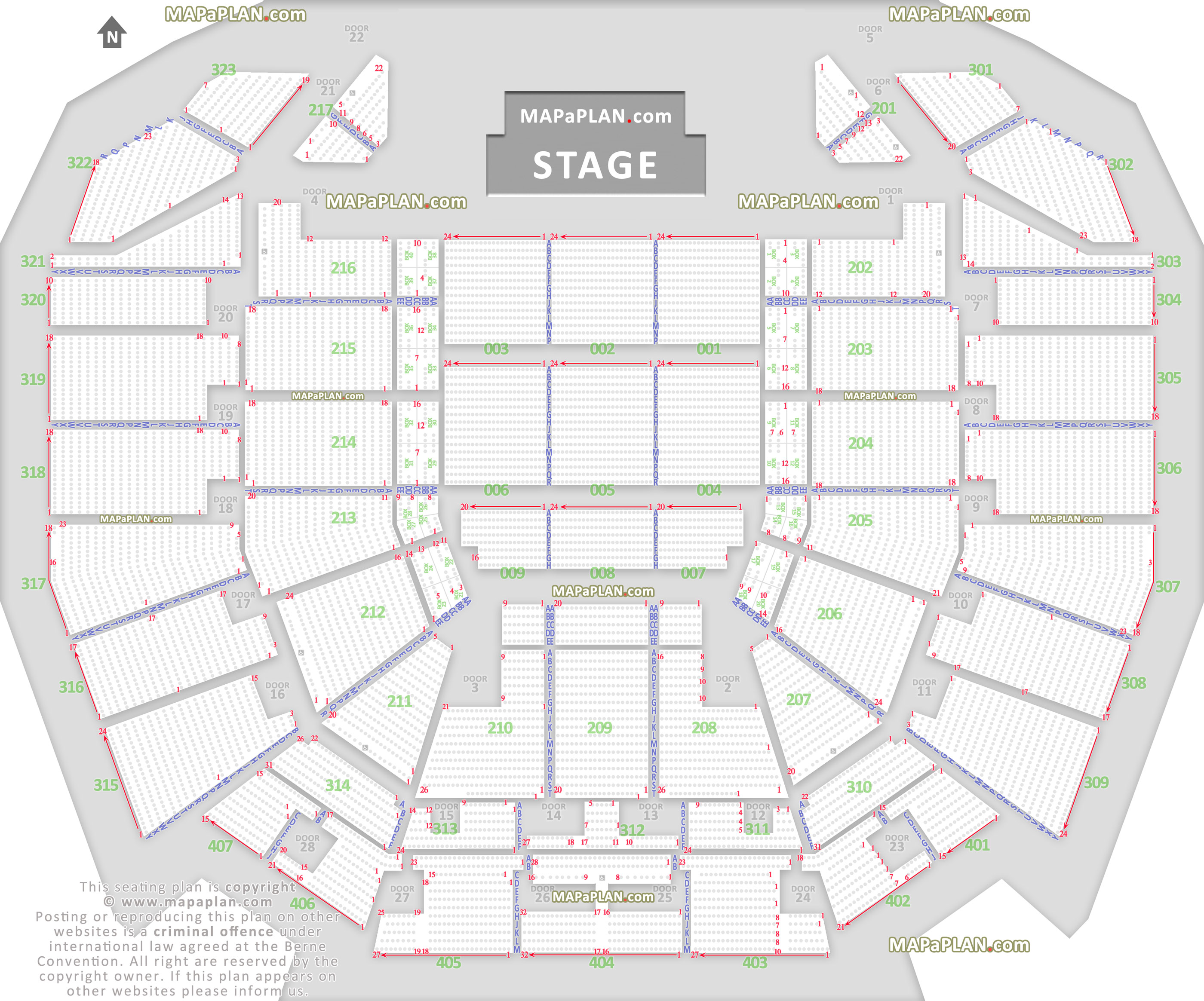 detailed seat row numbers concert chart with floor lower upper tier levels layout Perth RAC Arena seating plan