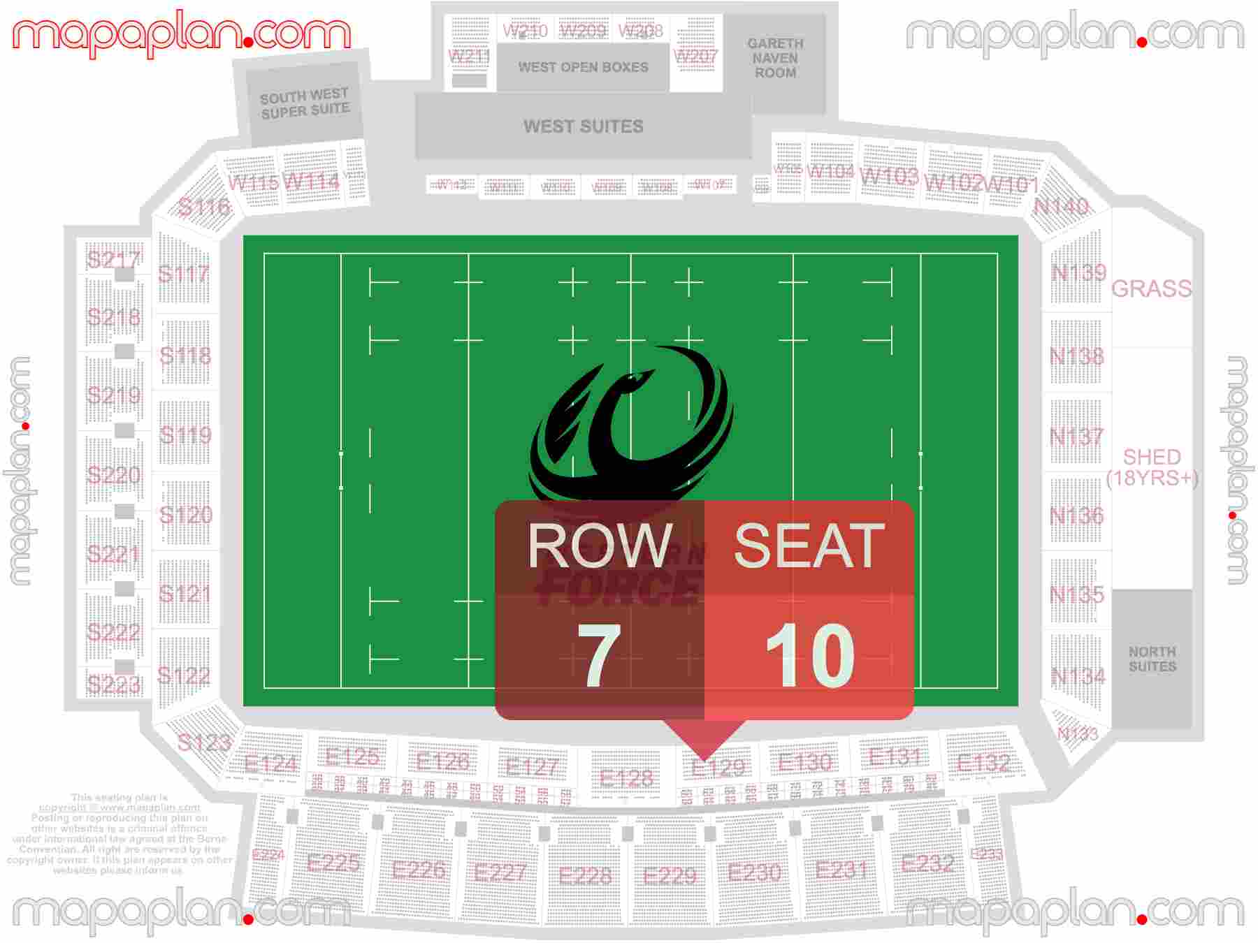 Perth HBF Park Rectangular Stadium seating map Rugby and concert detailed seat numbers and row numbering map with interactive map plan layout