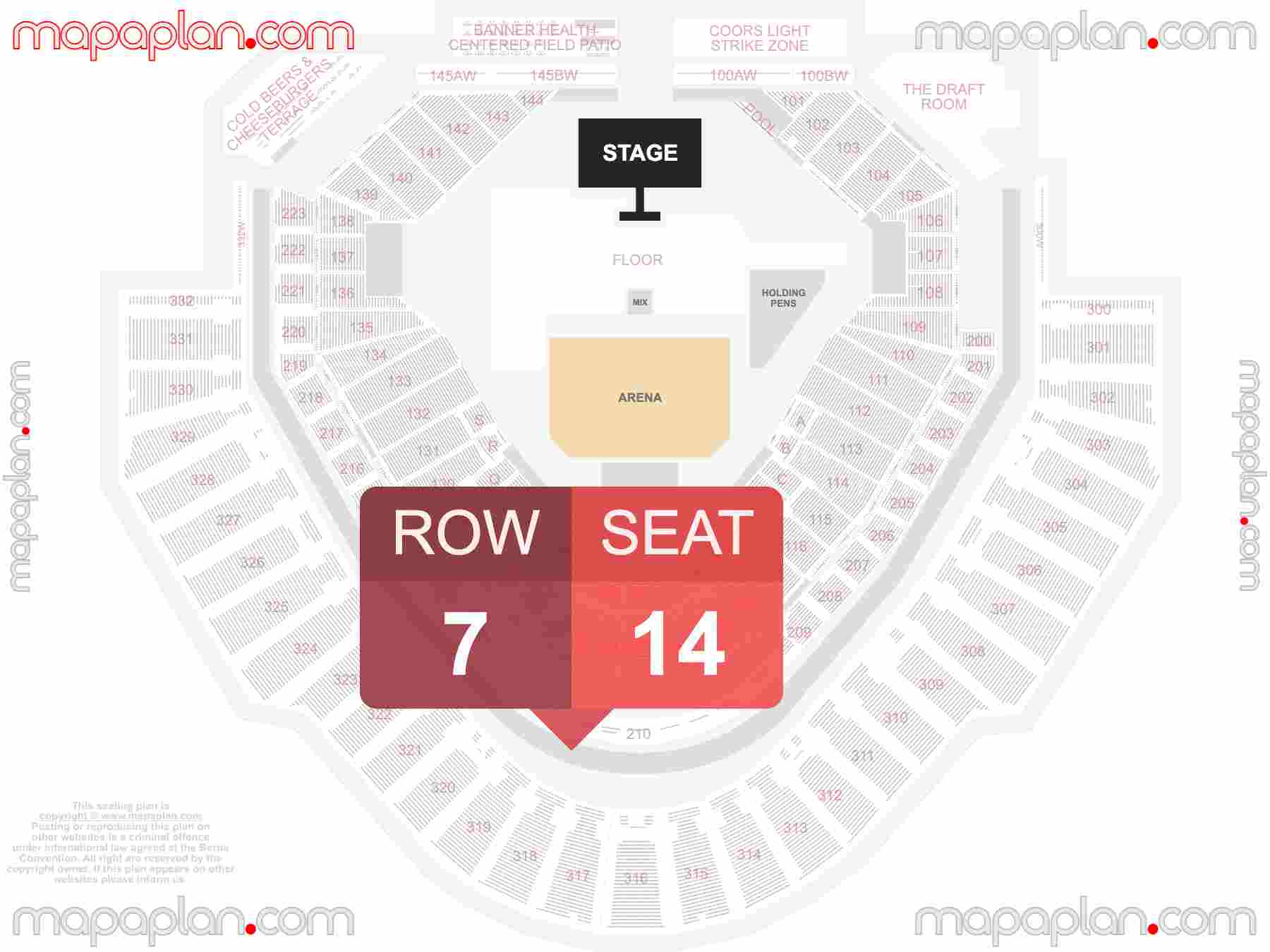 Phoenix Chase Field seating chart Concert & Rodeo seating chart with exact section numbers showing best rows and seats selection 3d layout - Best interactive seat finder tool with precise detailed location data