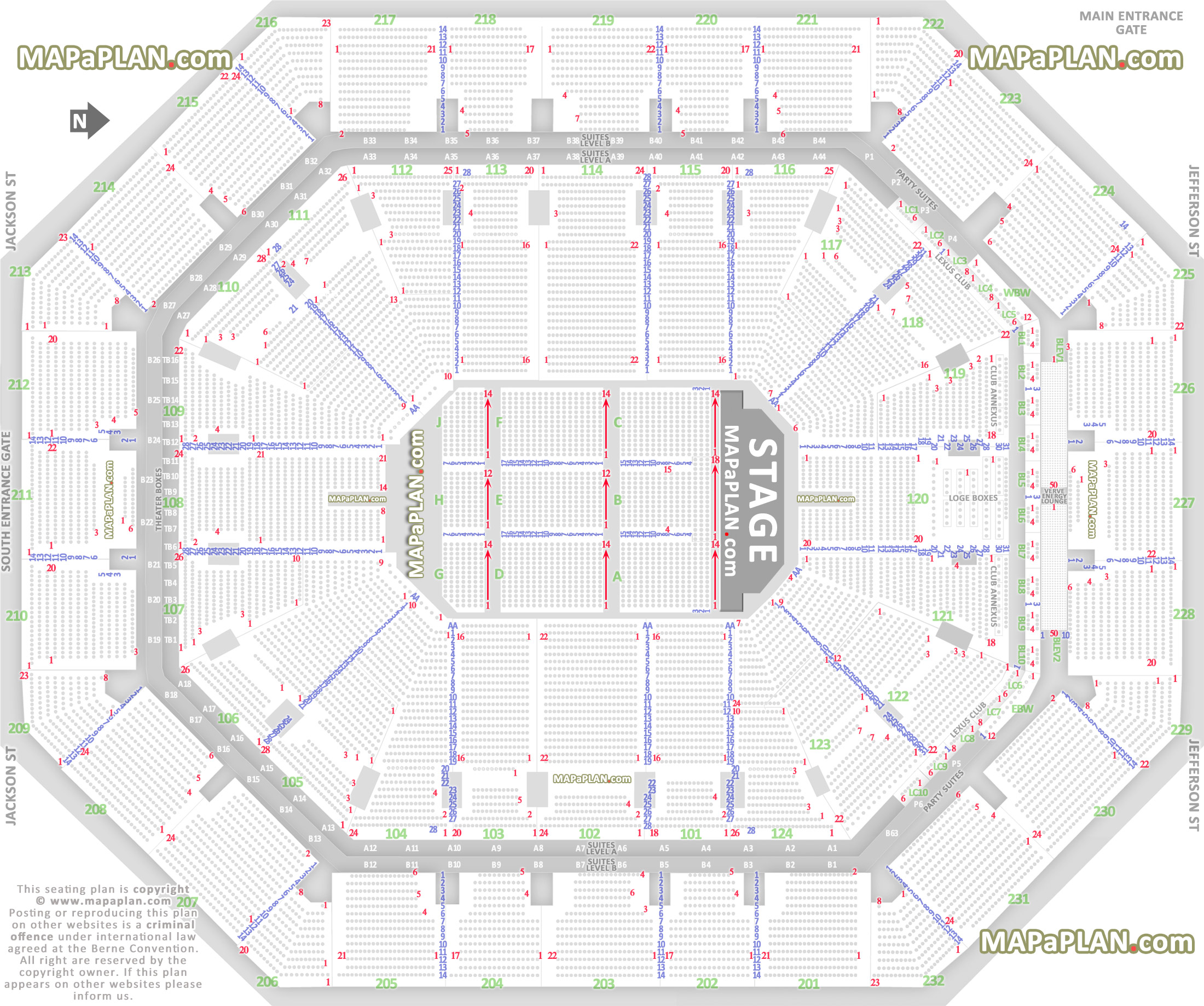 detailed seat row numbers end stage concert sections floor plan map lower upper club level layout Phoenix Talking Stick Resort Arena seating chart