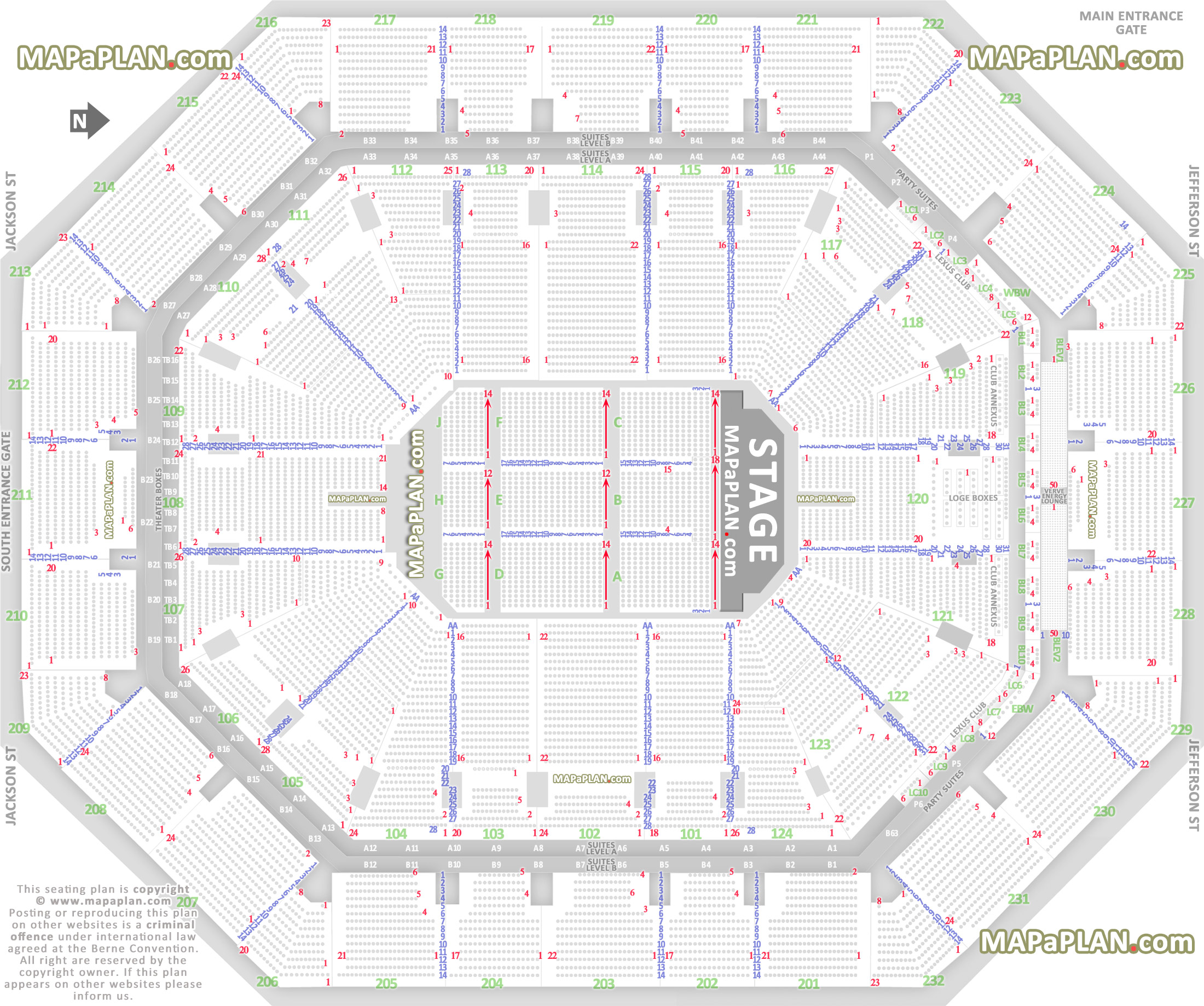 detailed seat row numbers end stage concert sections floor plan map lower upper club level layout Phoenix Footprint Center Arena seating chart