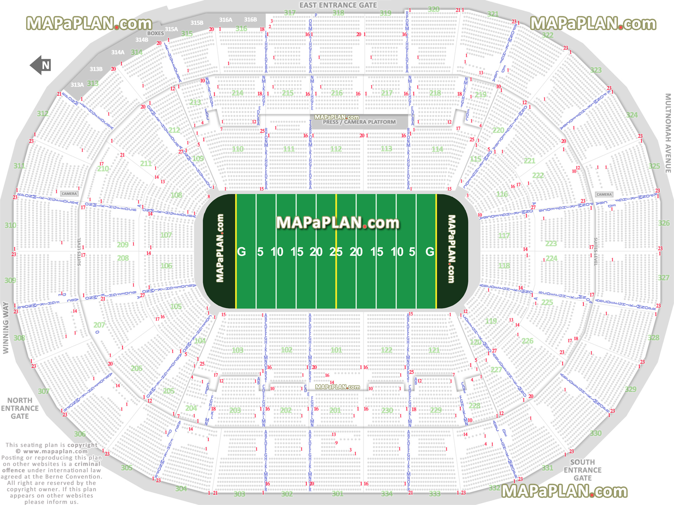 thunder afl arena football league best partial obstructed view seat finder precise detailed aisle numbering location data tool sections 101 103 106 107 110 114 116 119 121 203 Portland Moda Center seating chart