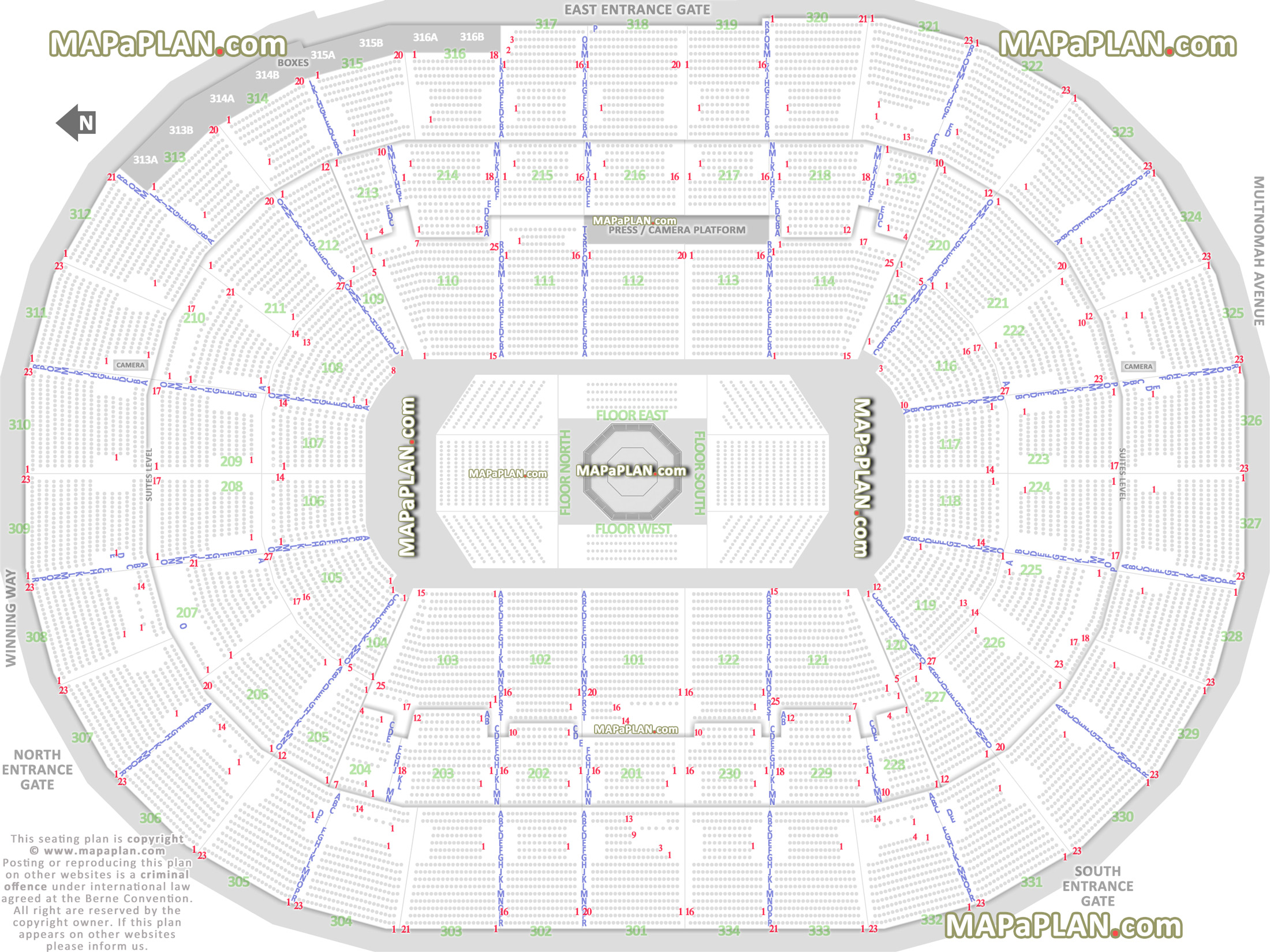 ufc mma fights fully seated setup chart viewer standing room only sro area main south north east entrance gates exit detailed map wheelchair disabled handicap accessible seats Portland Moda Center seating chart