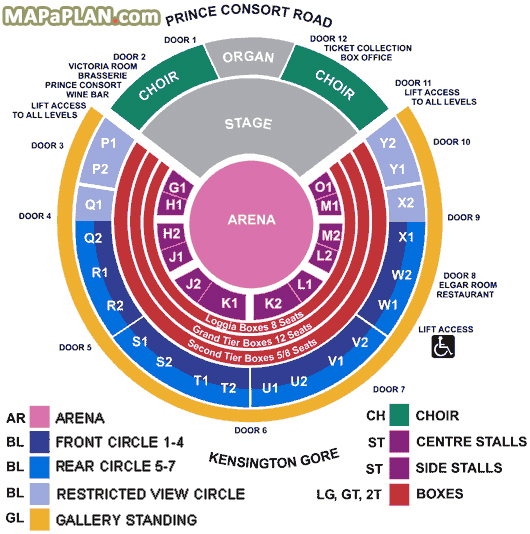 Royal Albert Hall detailed seat numbers seating plan